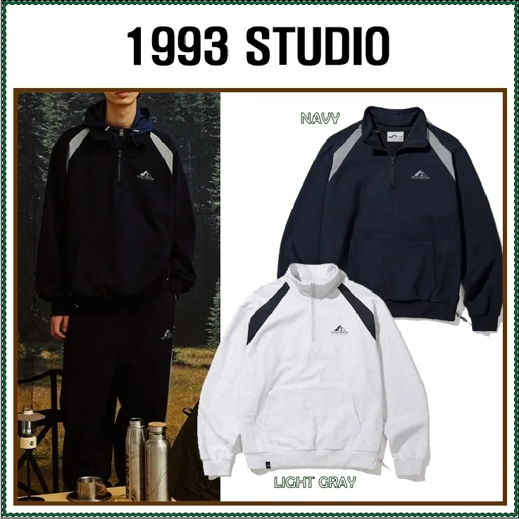 1993studio  |Unisex Street Style Long Sleeves Plain Logo Sweatshirts