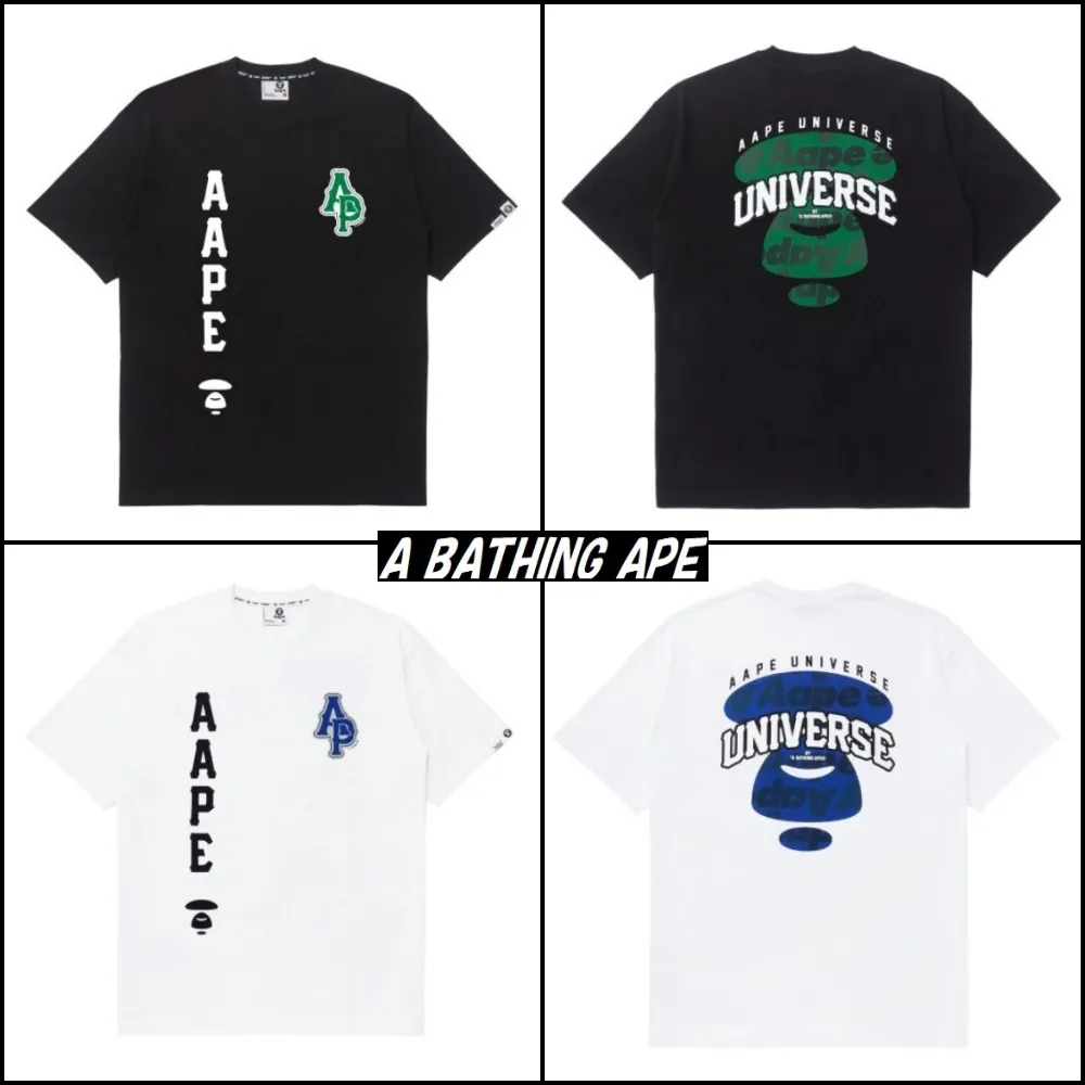 A BATHING APE  |Crew Neck Pullovers Plain Cotton Short Sleeves Logo