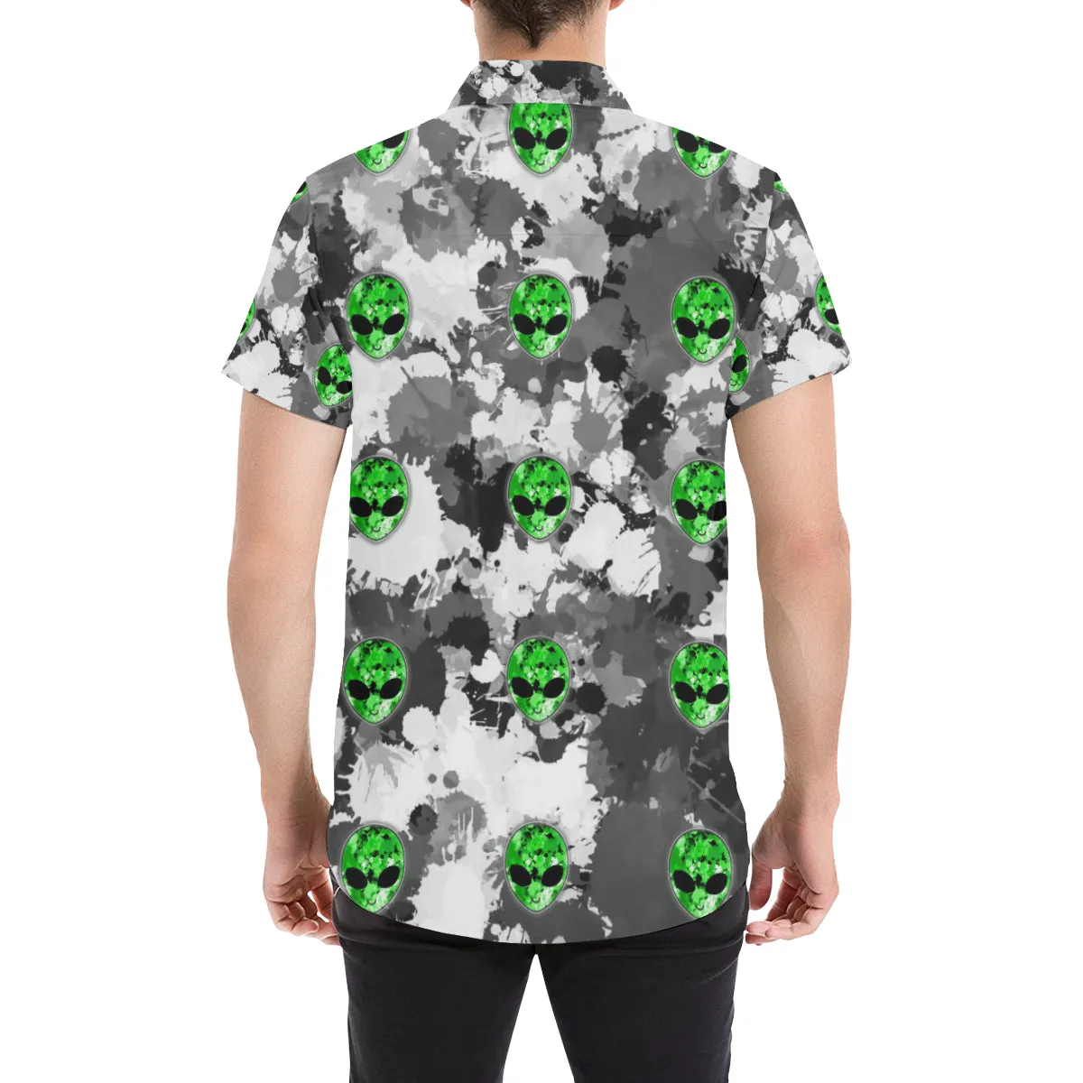 Alien Paint Splatter Short Sleeve Button Up Shirt