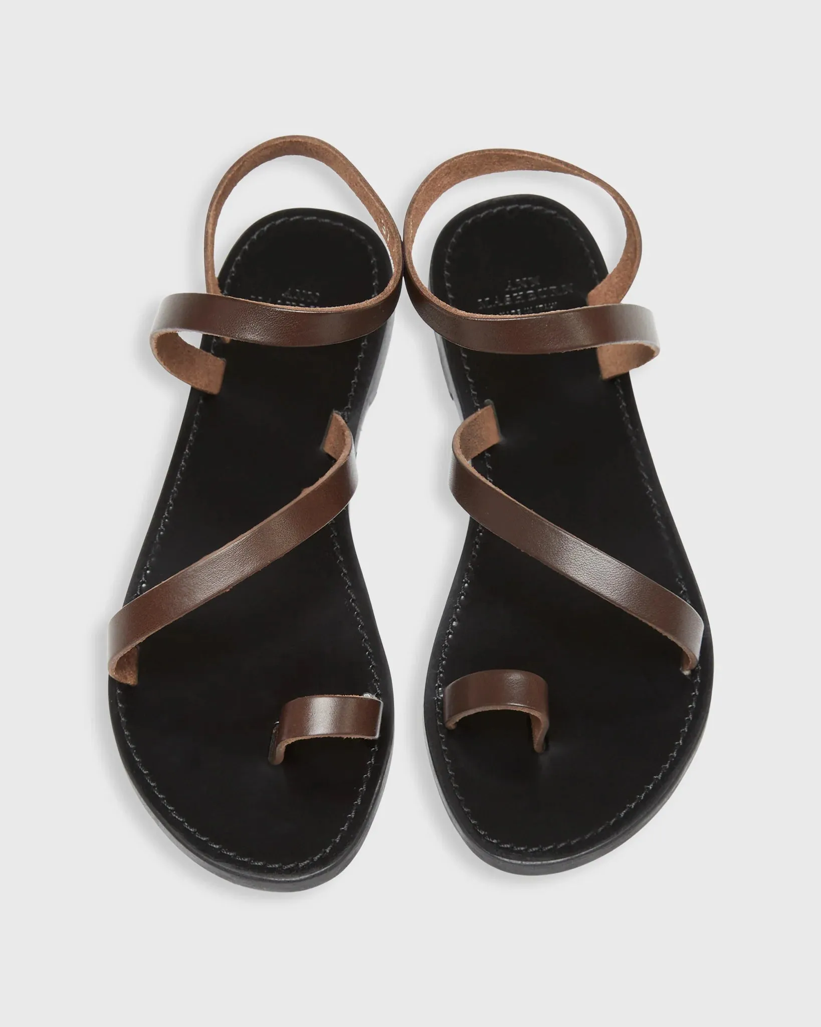 Ann Mashburn Diagonal Strap Sandal Dark Brown Leather