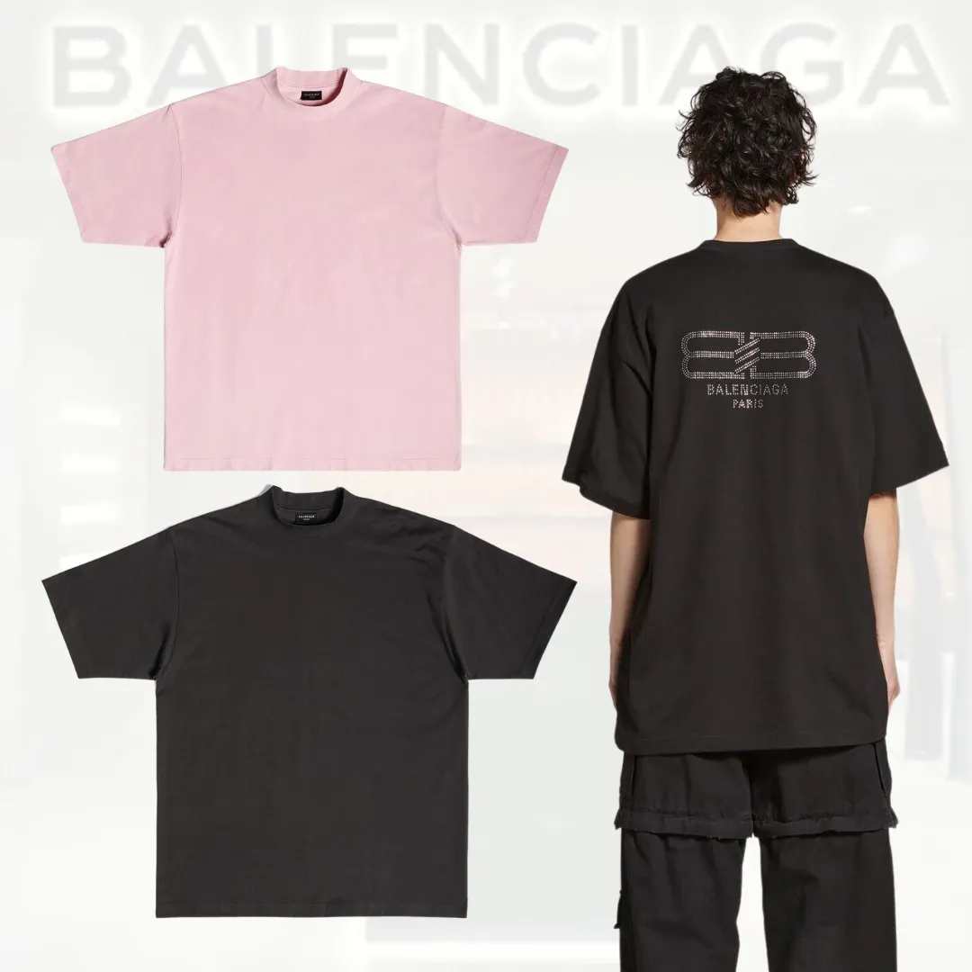 BALENCIAGA  |Bb Paris Strass T-shirt Medium Fit in Black Faded