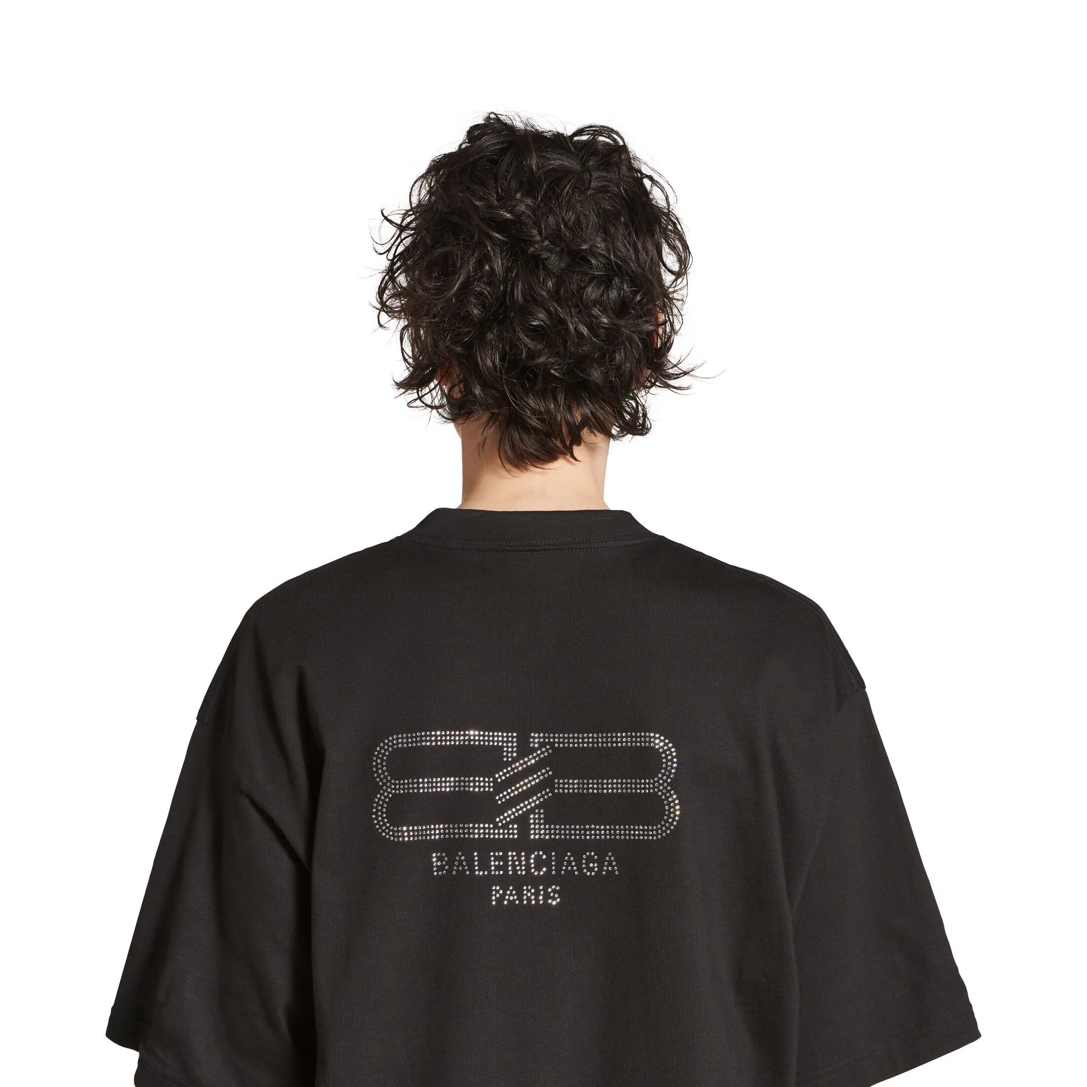 BALENCIAGA  |Bb Paris Strass T-shirt Medium Fit in Black Faded