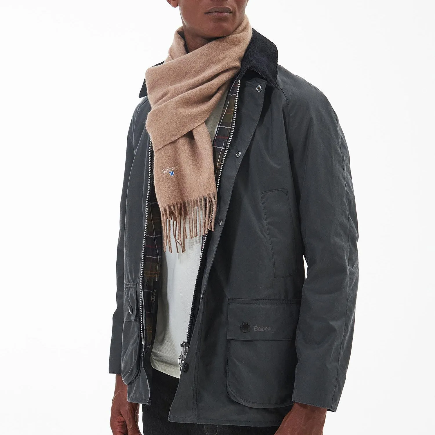 Barbour Plain Lambswool Scarf in Light Brown