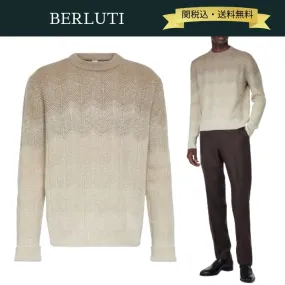 Berluti  |Crew Neck Pullovers Cashmere Long Sleeves Plain Leather Logo