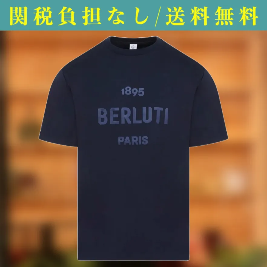 Berluti  |Crew Neck Pullovers Plain Cotton Short Sleeves Logo Luxury