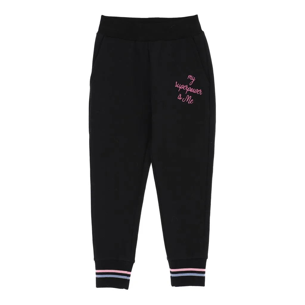 Black & Pink Slogan Print Trousers