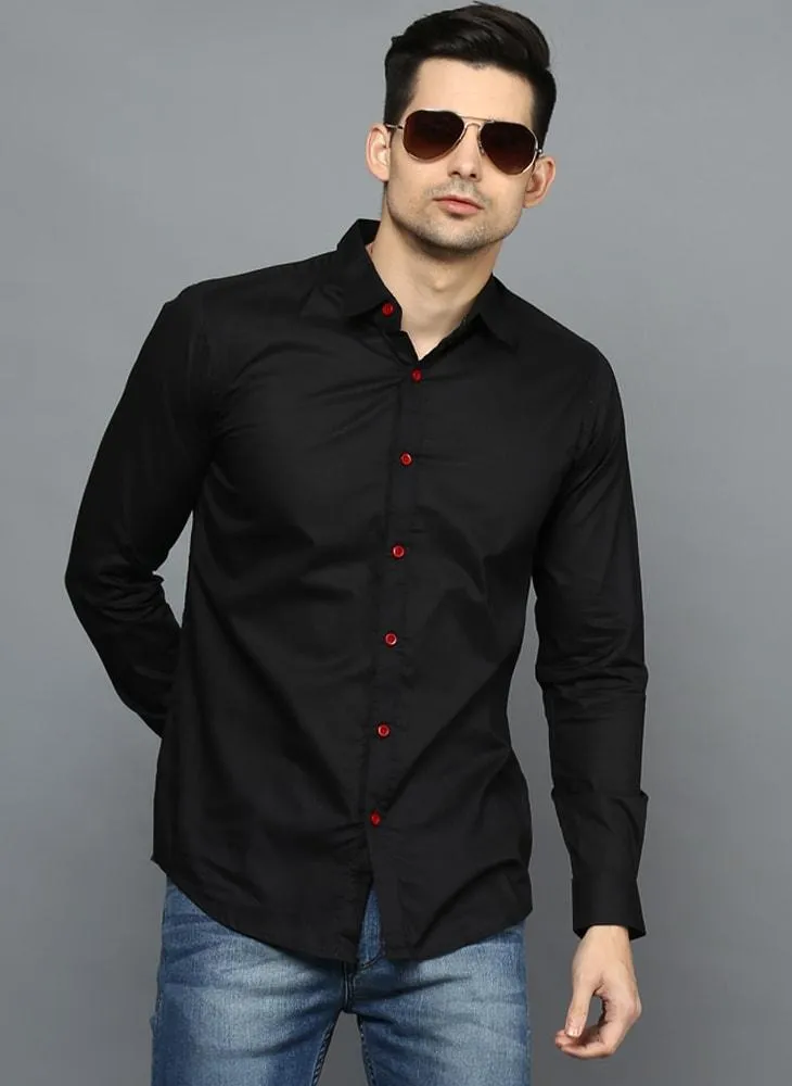 Black Button down Shirt with Contrast Pink Buttons