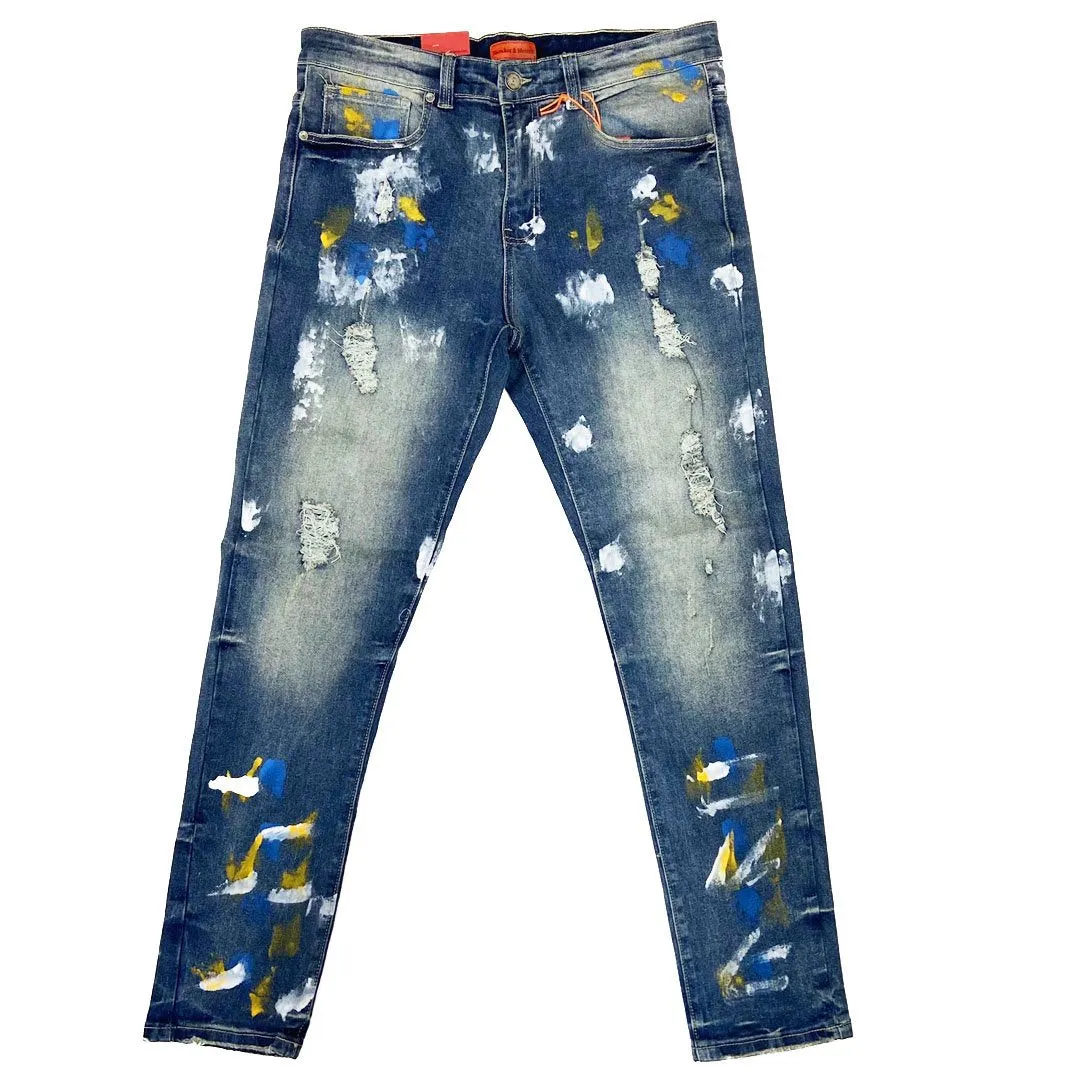 Bleecker&Mercer Distressed Ripped Paint Jeans Pants