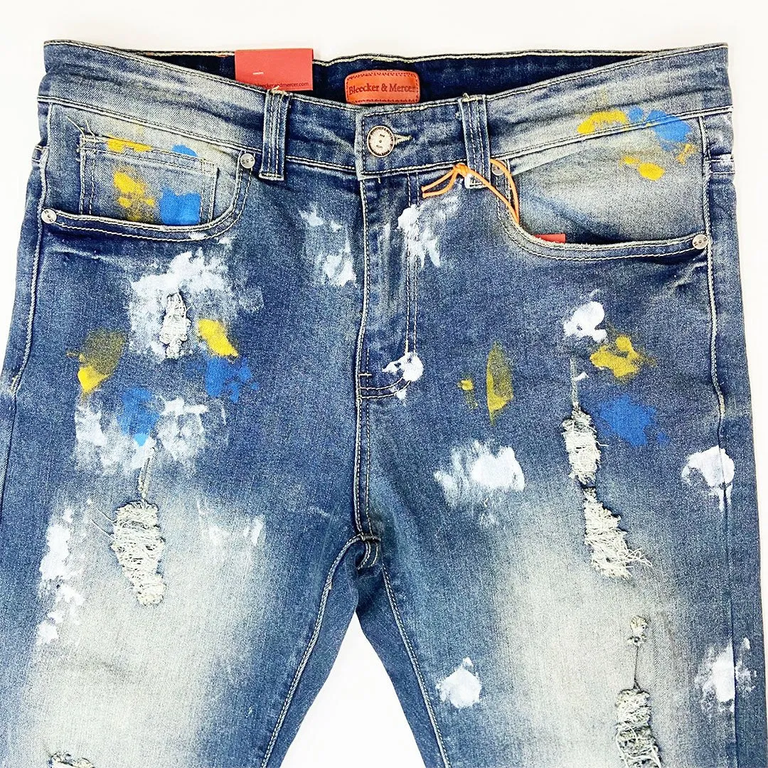 Bleecker&Mercer Distressed Ripped Paint Jeans Pants