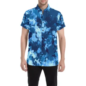 Blue Paint Splatter Short Sleeve Button Up Shirt