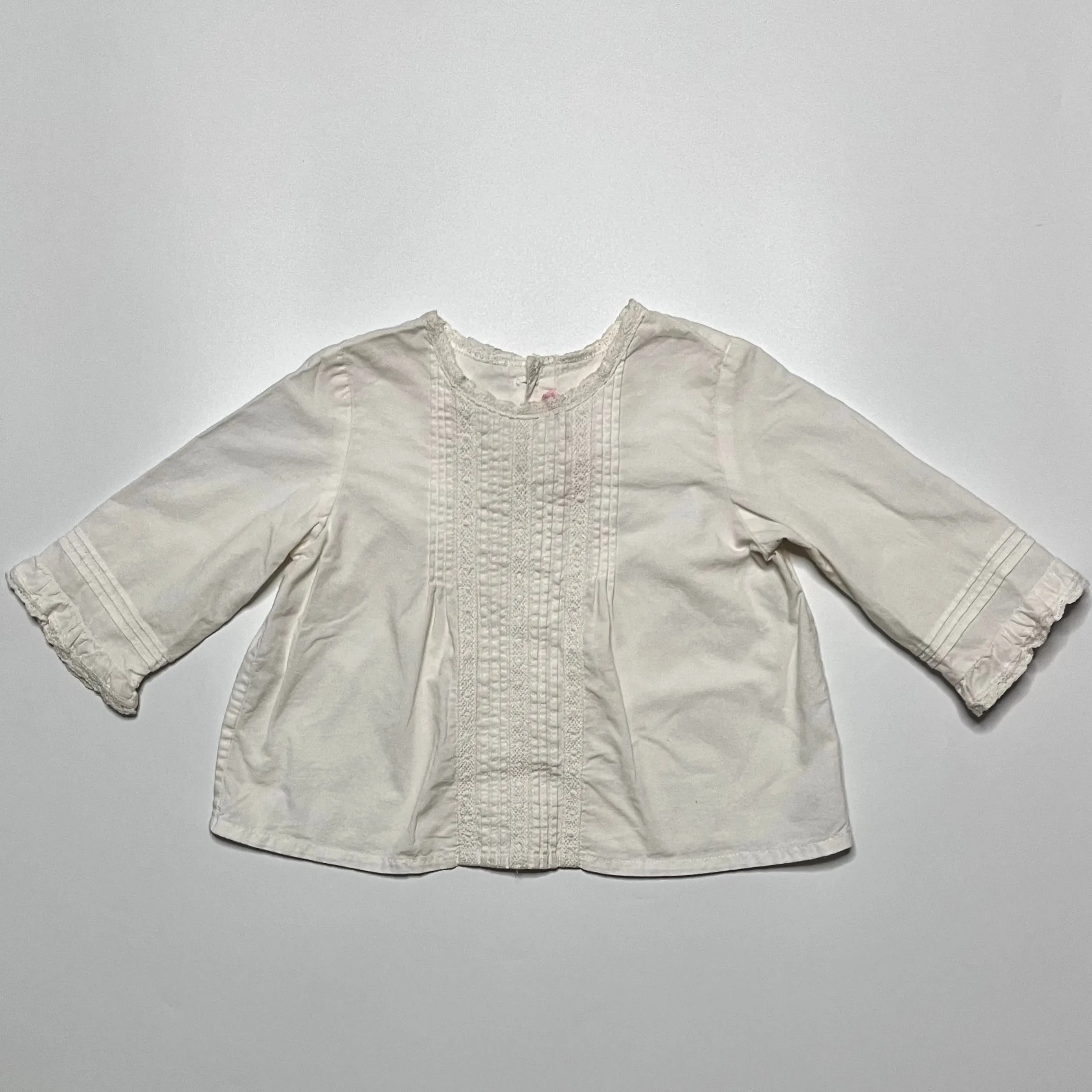 Bonpoint White Cotton Pintuck Blouse: 6 Months