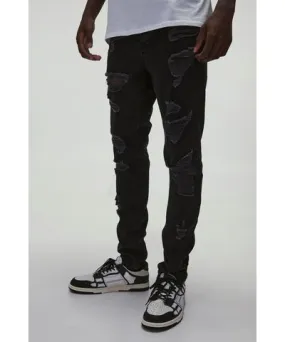 boohoo Mens Skinny Stretch All Over Rip Denim Jeans