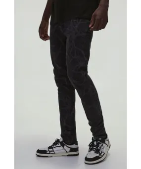 boohoo Mens Skinny Stretch Stacked Barbed Wire Laser Print Jeans