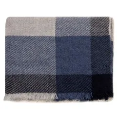 BRUNELLO CUCINELLI Check Wool Scarf Grey/Blue