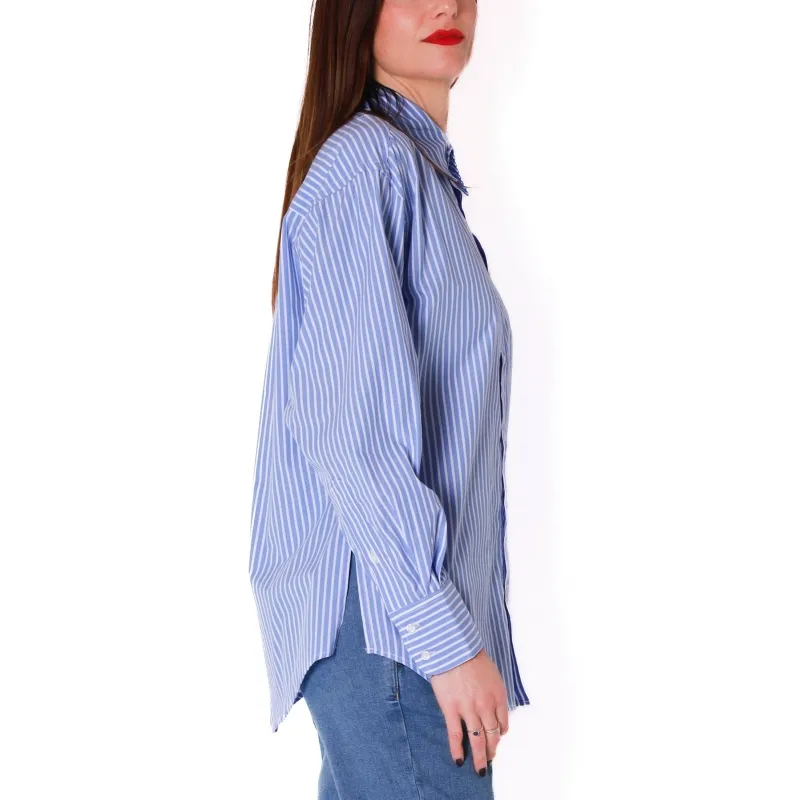 CAMICIA OVERSIZE A RIGHE, AZZURRO