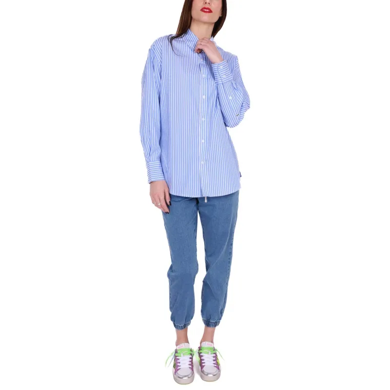 CAMICIA OVERSIZE A RIGHE, AZZURRO