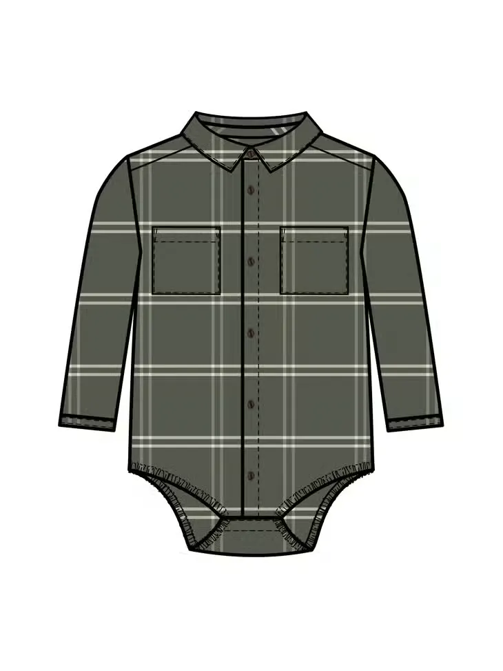 Carson Flannel Collared Button Down Bodysuit - Cypress Plaid