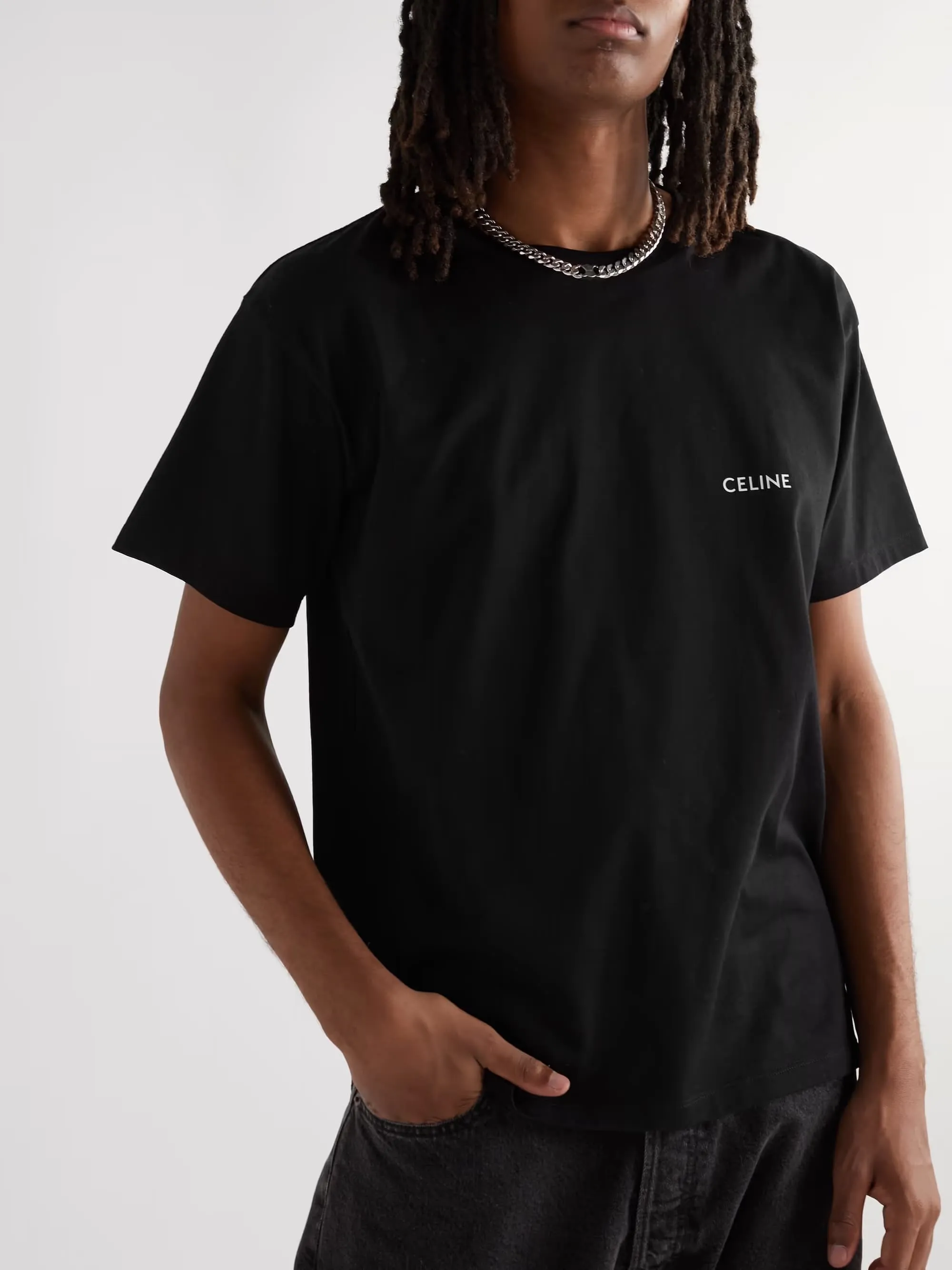 CELINE  |Crew Neck Pullovers Plain Cotton Short Sleeves Logo Luxury