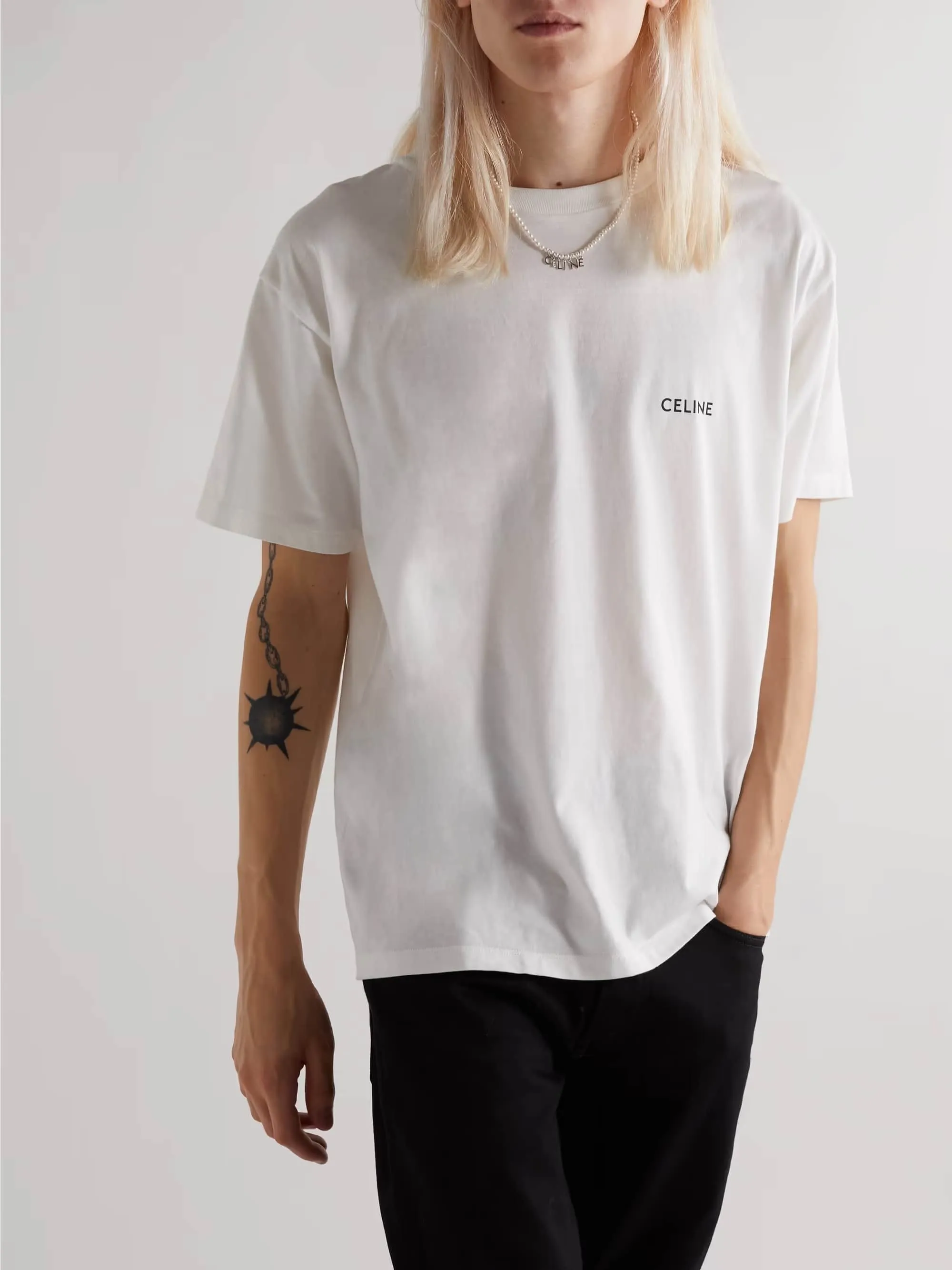 CELINE  |Crew Neck Pullovers Plain Cotton Short Sleeves Logo Luxury