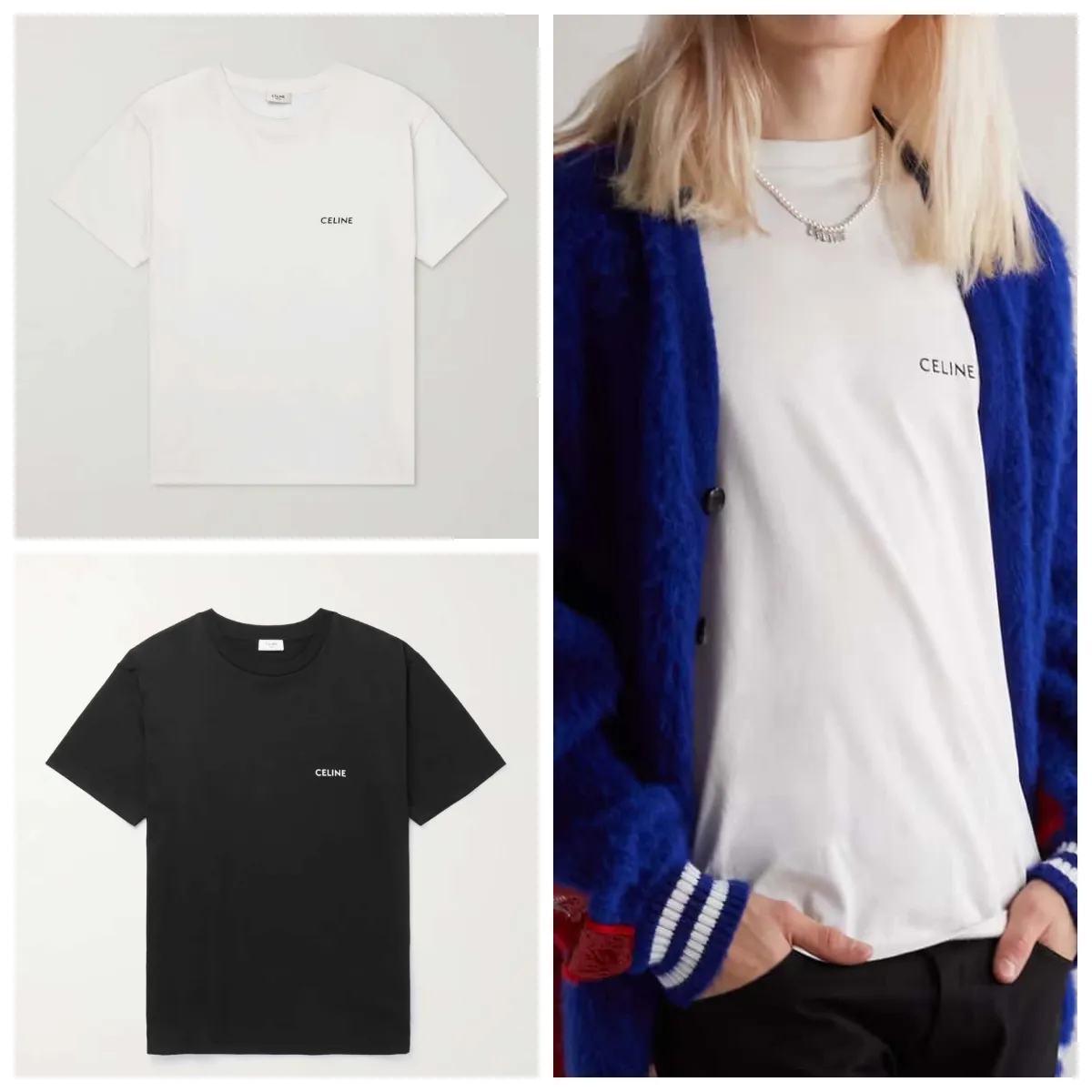 CELINE  |Crew Neck Pullovers Plain Cotton Short Sleeves Logo Luxury