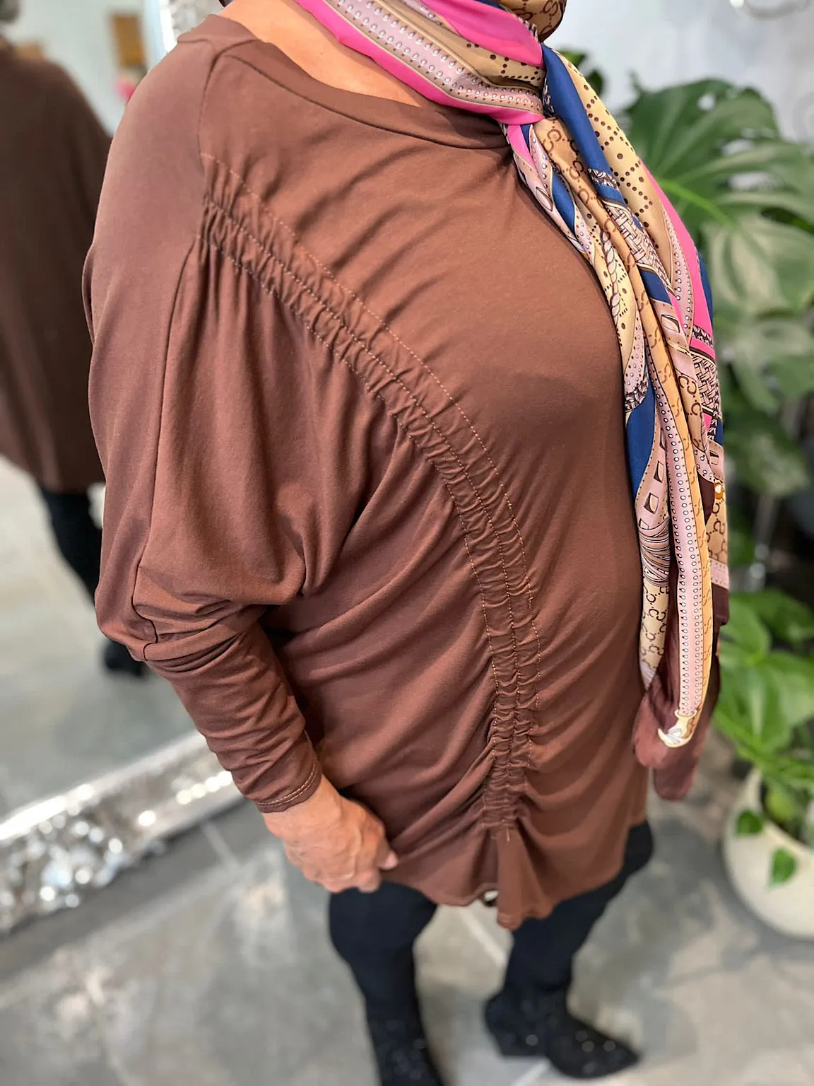 Chocolate Drawstring Side Detail Tunic Davina