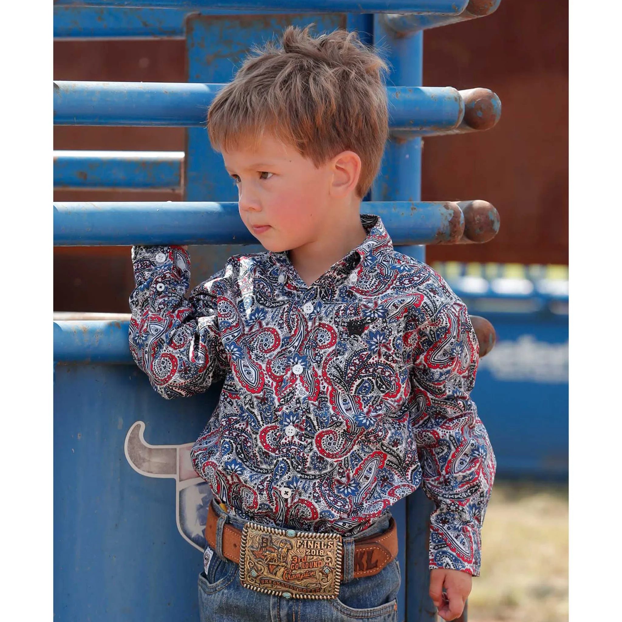 Cinch Toddler's Red, White & Blue Paisley Button Down