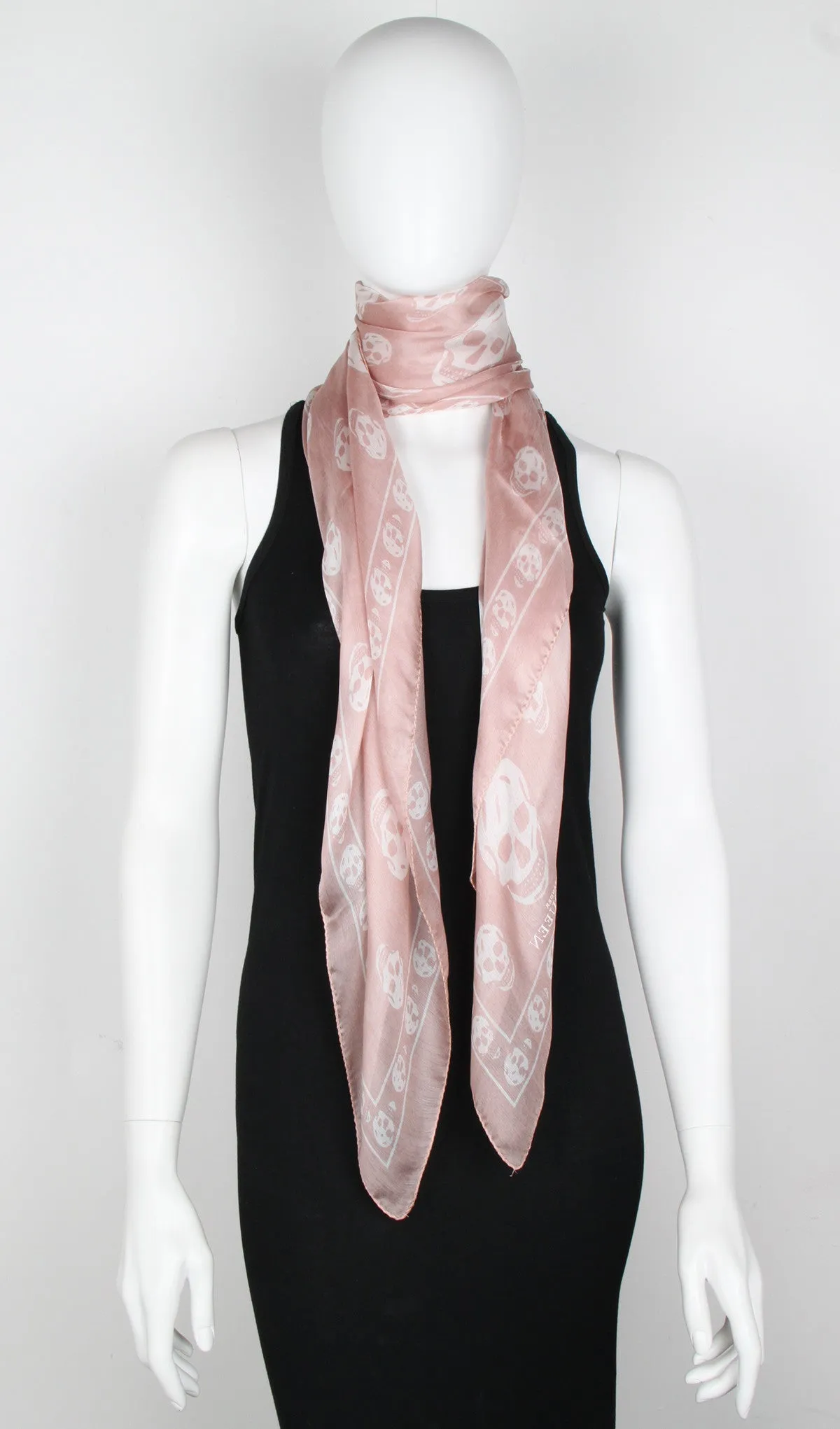 Classic Skull Scarf Silk Chiffon, White/Pink