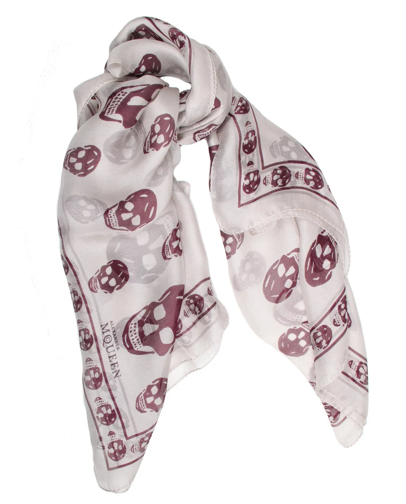 Classic Skull Scarf Silk Chiffon, Zinc/Bordeaux