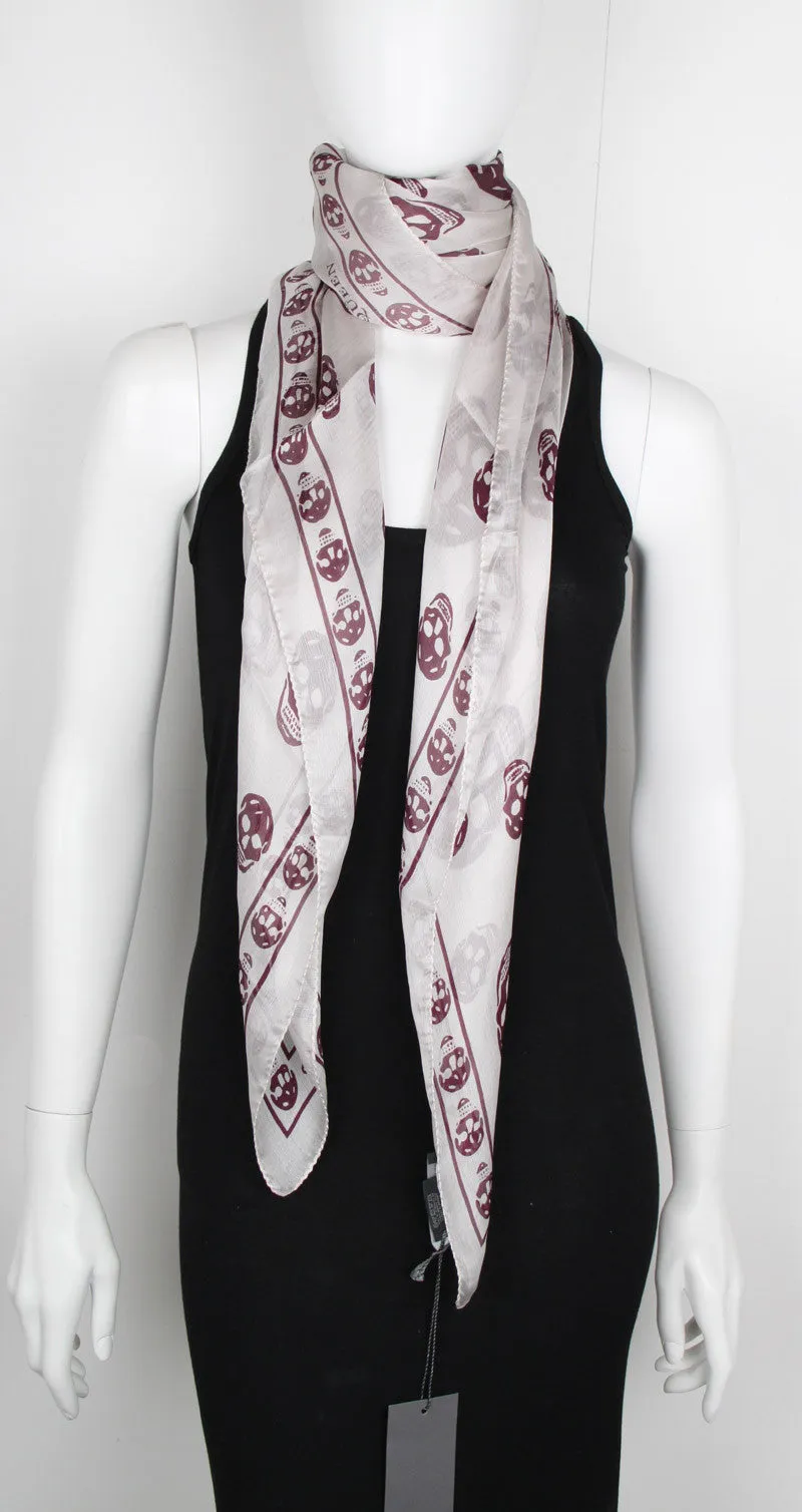 Classic Skull Scarf Silk Chiffon, Zinc/Bordeaux