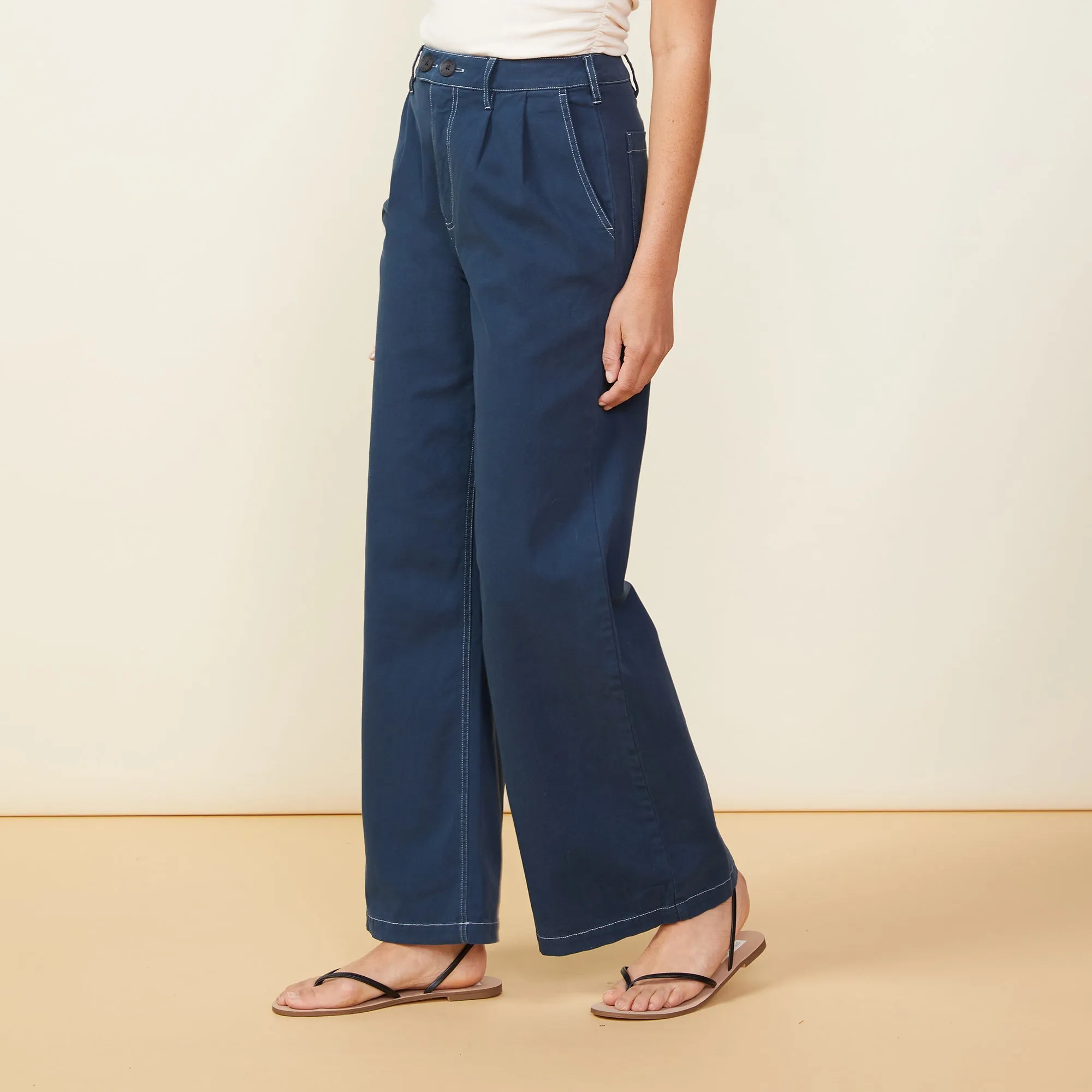 Cotton Twill Wide Leg Trousers