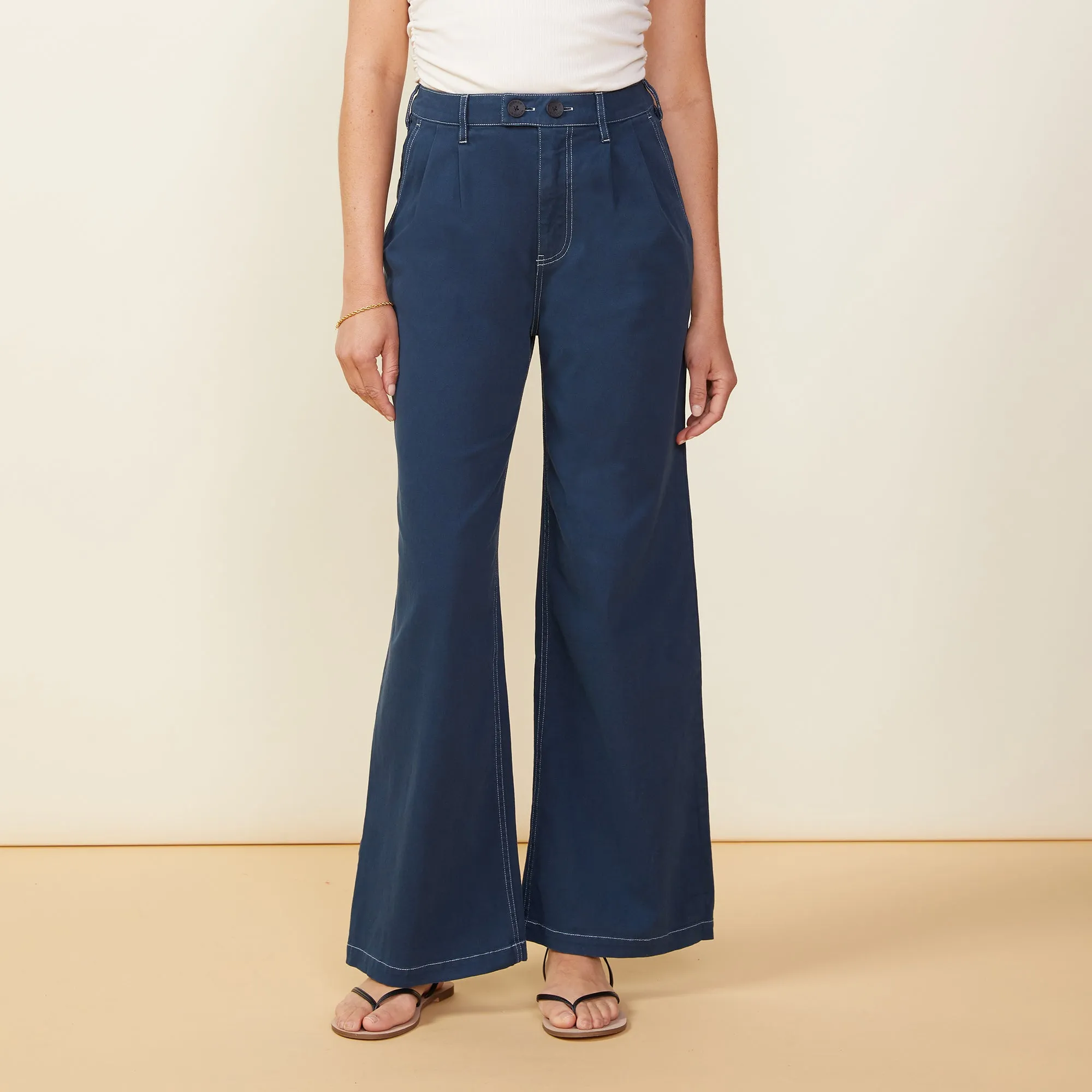 Cotton Twill Wide Leg Trousers