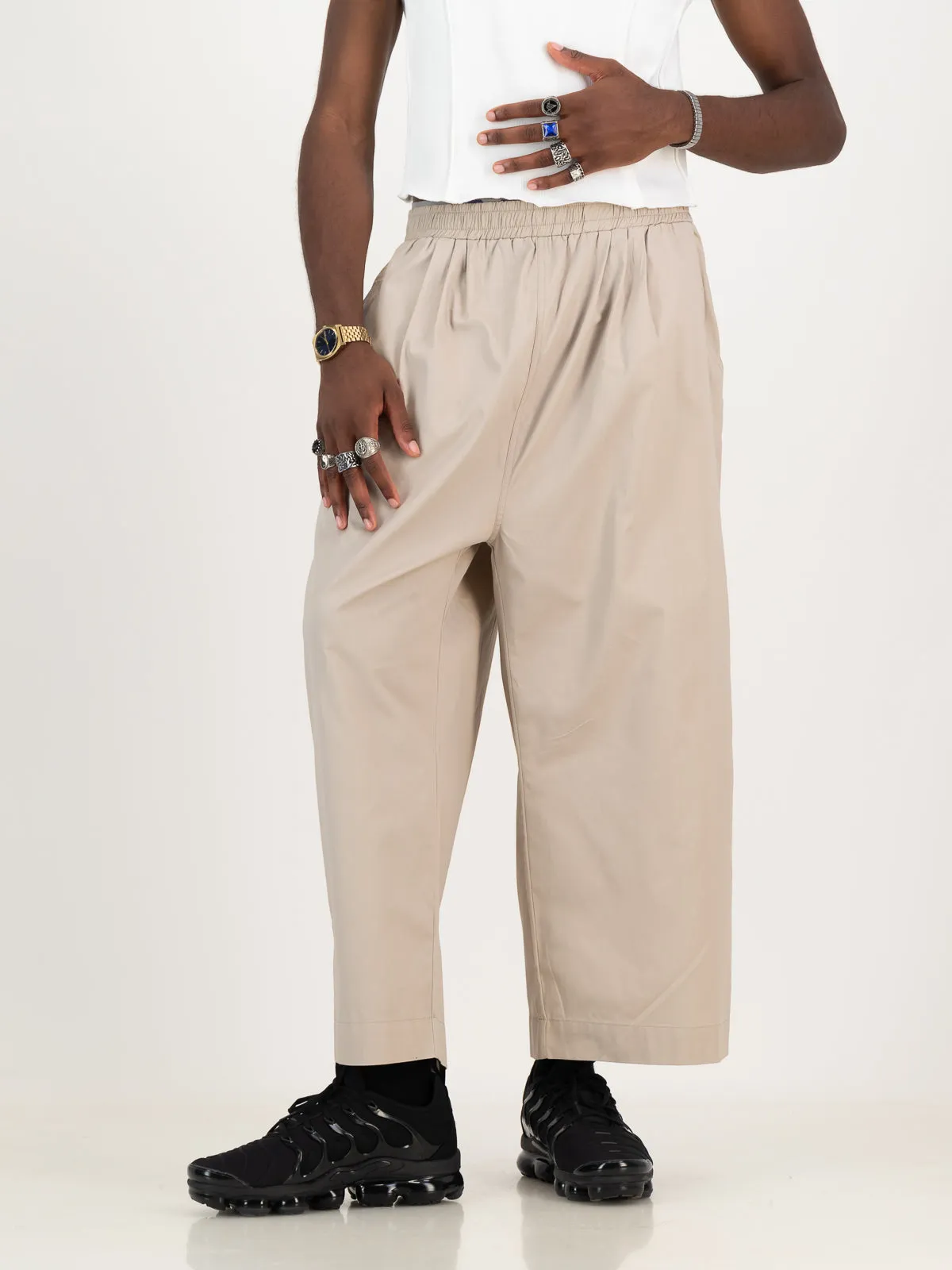 Cropped Cocoon Pants- Stone