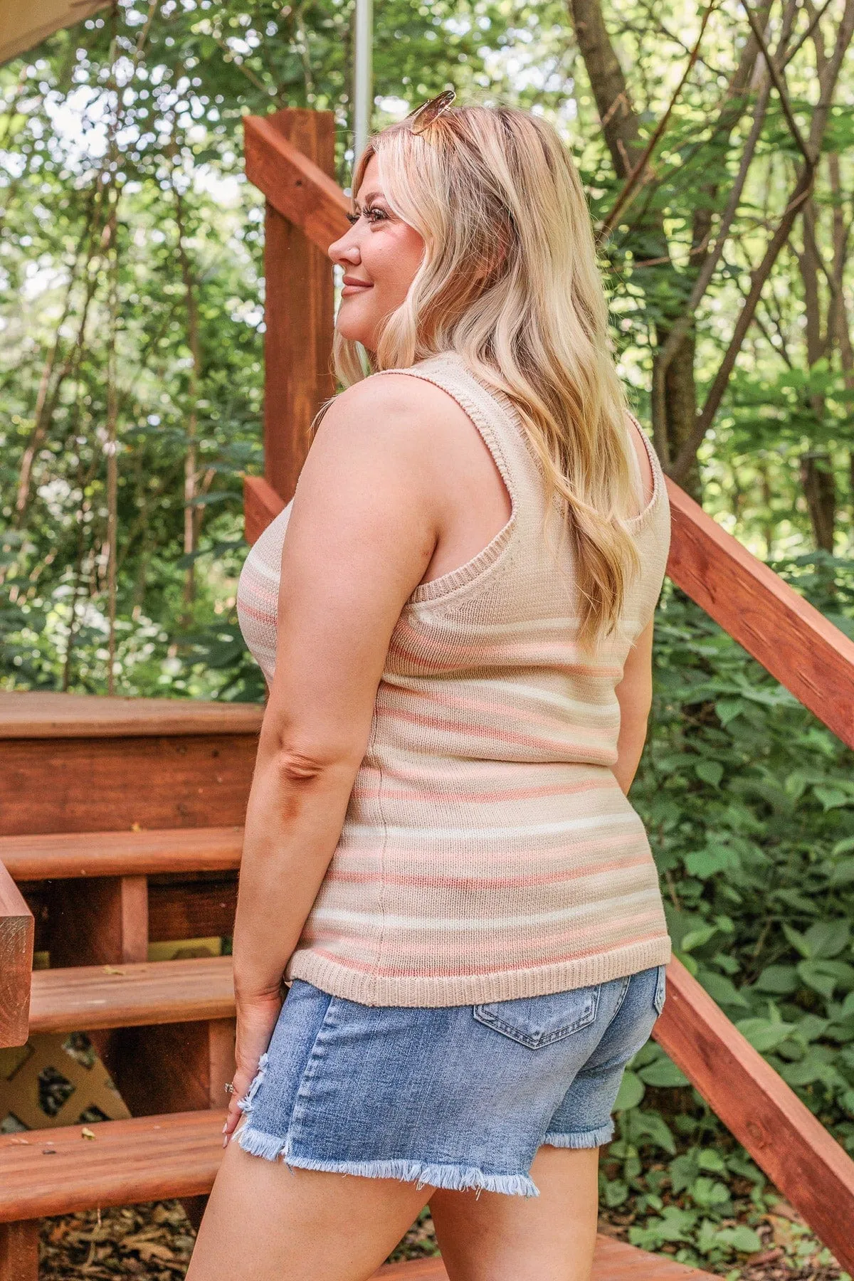 Down At The Pier Striped Knit Tank- Beige