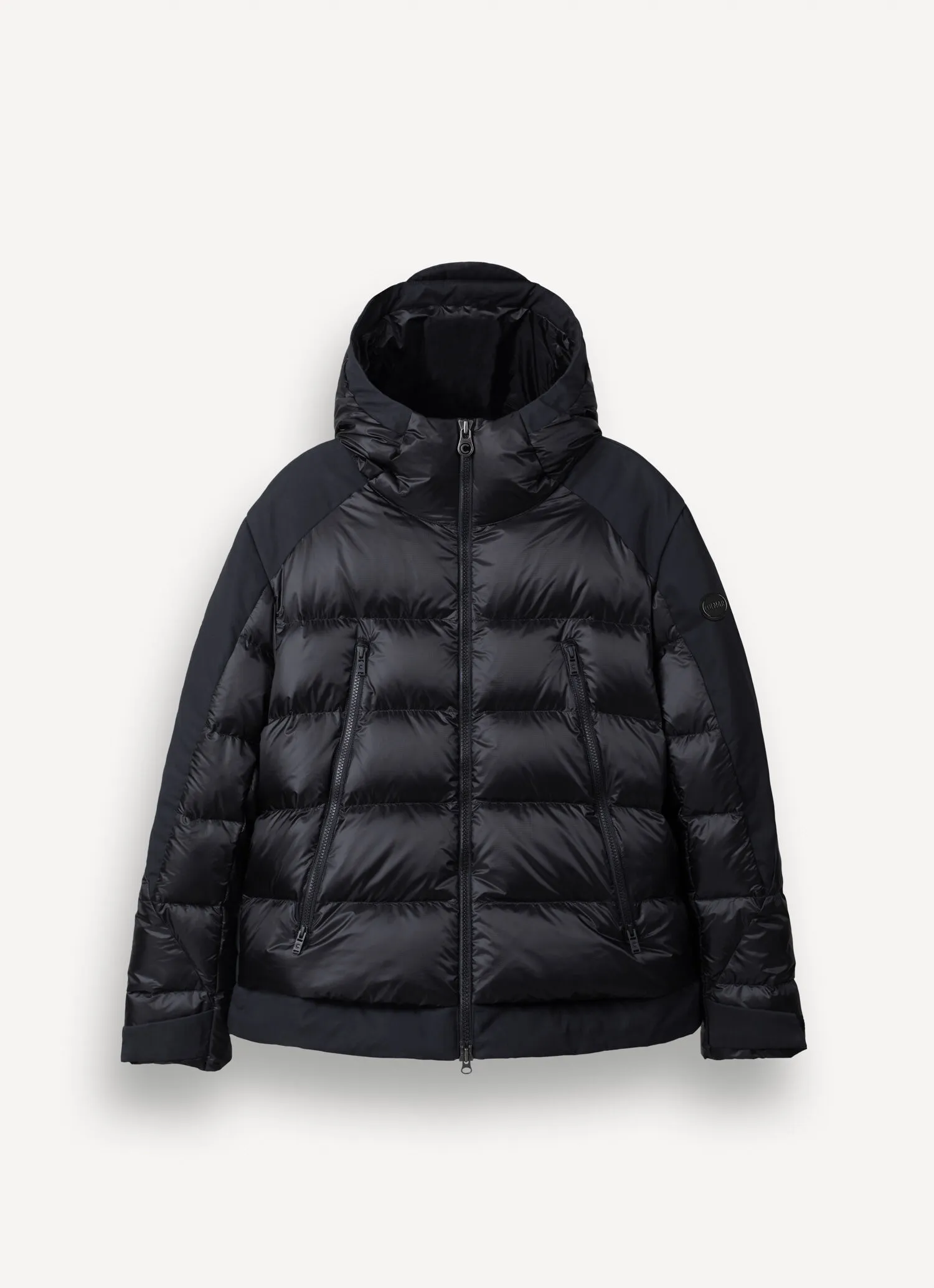 Down jacket with waxed sleeves-