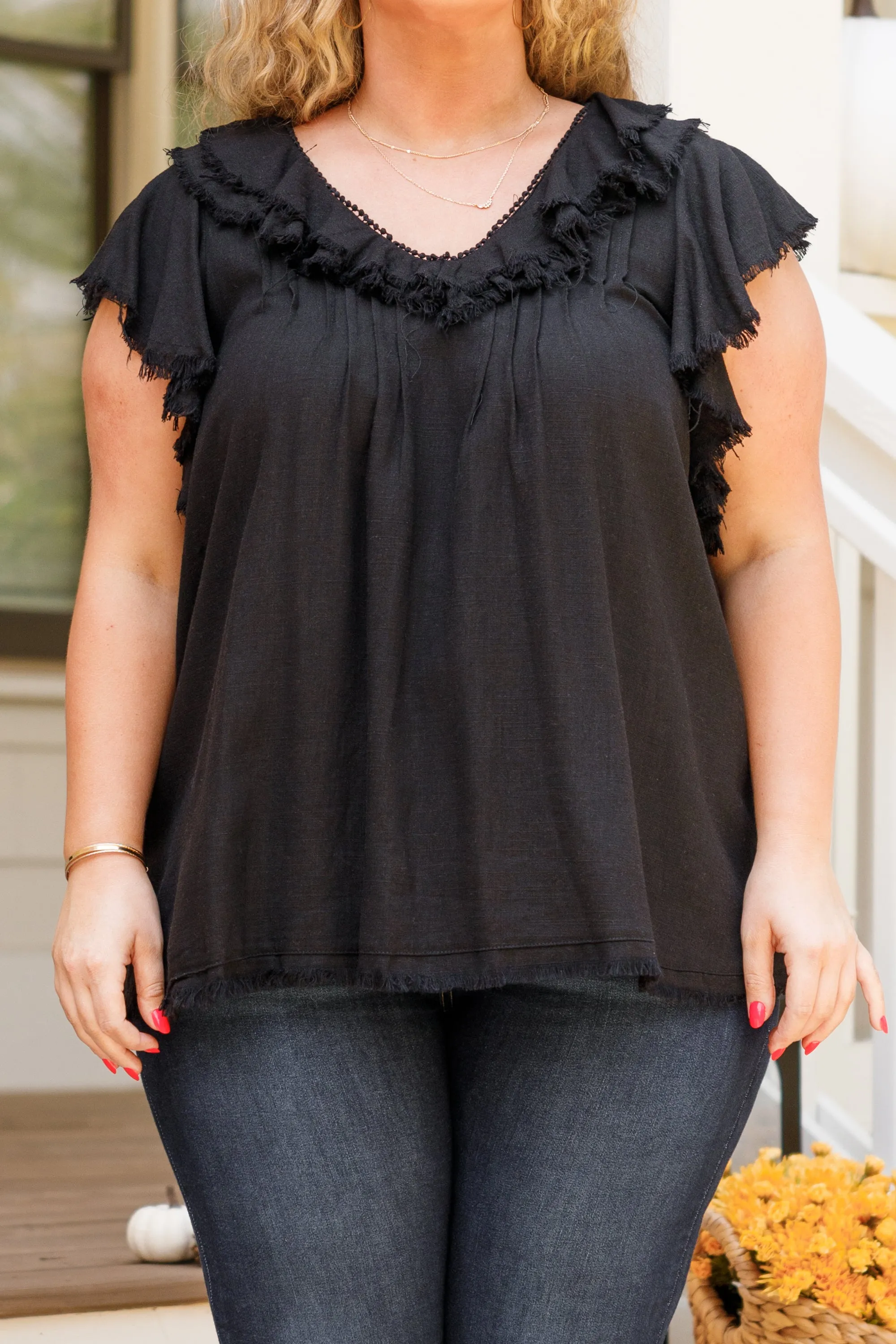 Dreaming Of A Fringe Moment Top, Black