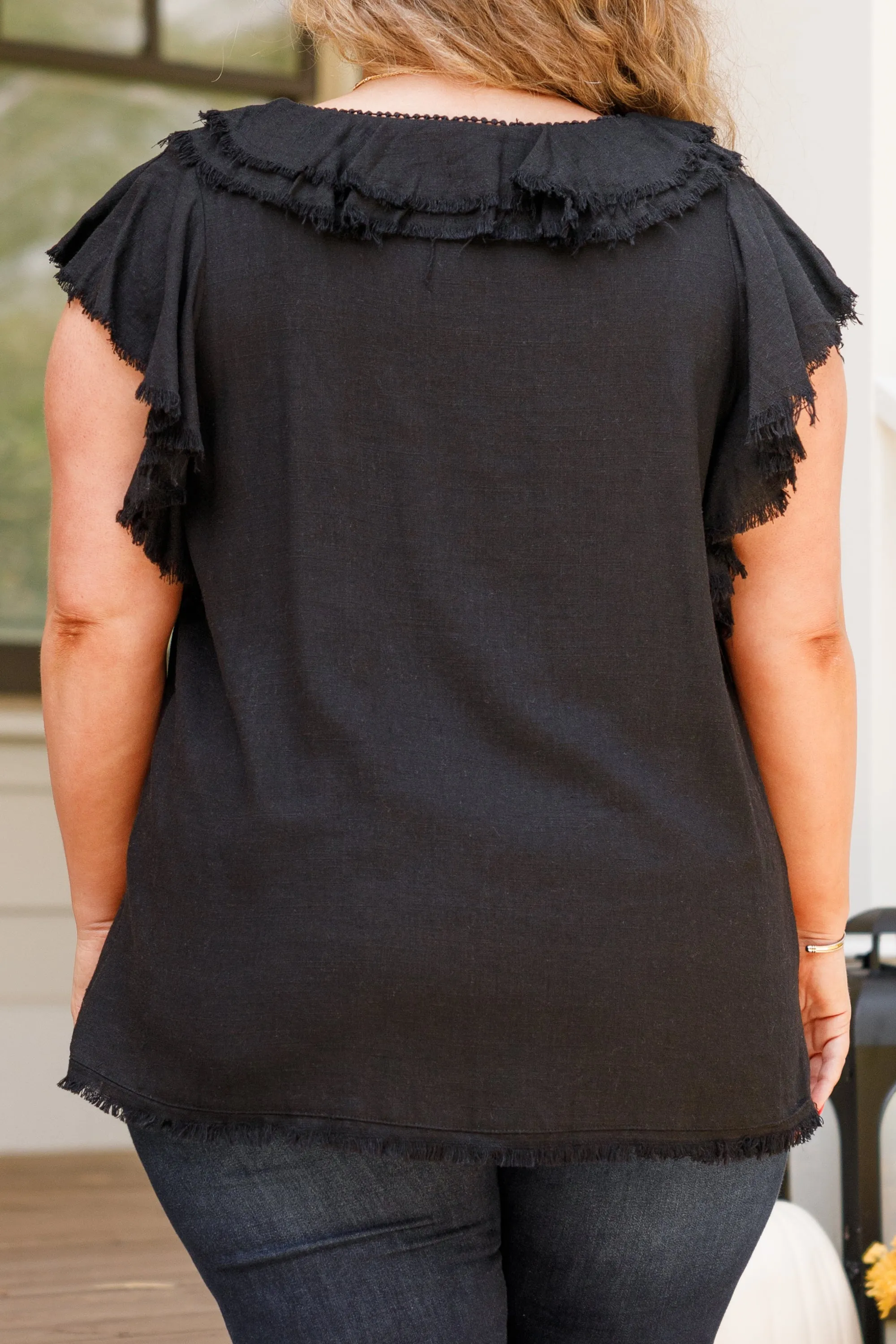 Dreaming Of A Fringe Moment Top, Black