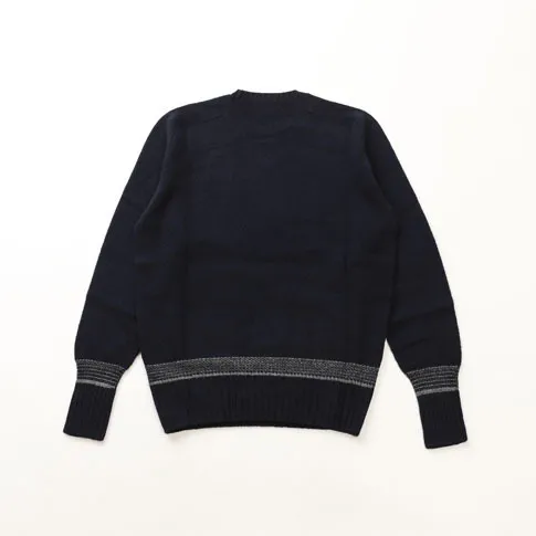 Drumohr  |Crew Neck Pullovers Stripes Wool Long Sleeves Plain Handmade