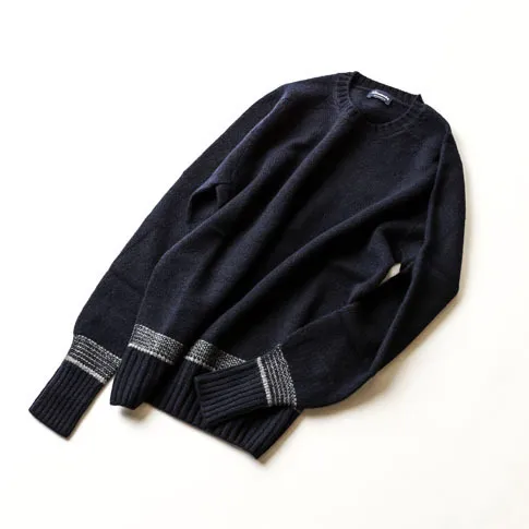 Drumohr  |Crew Neck Pullovers Stripes Wool Long Sleeves Plain Handmade