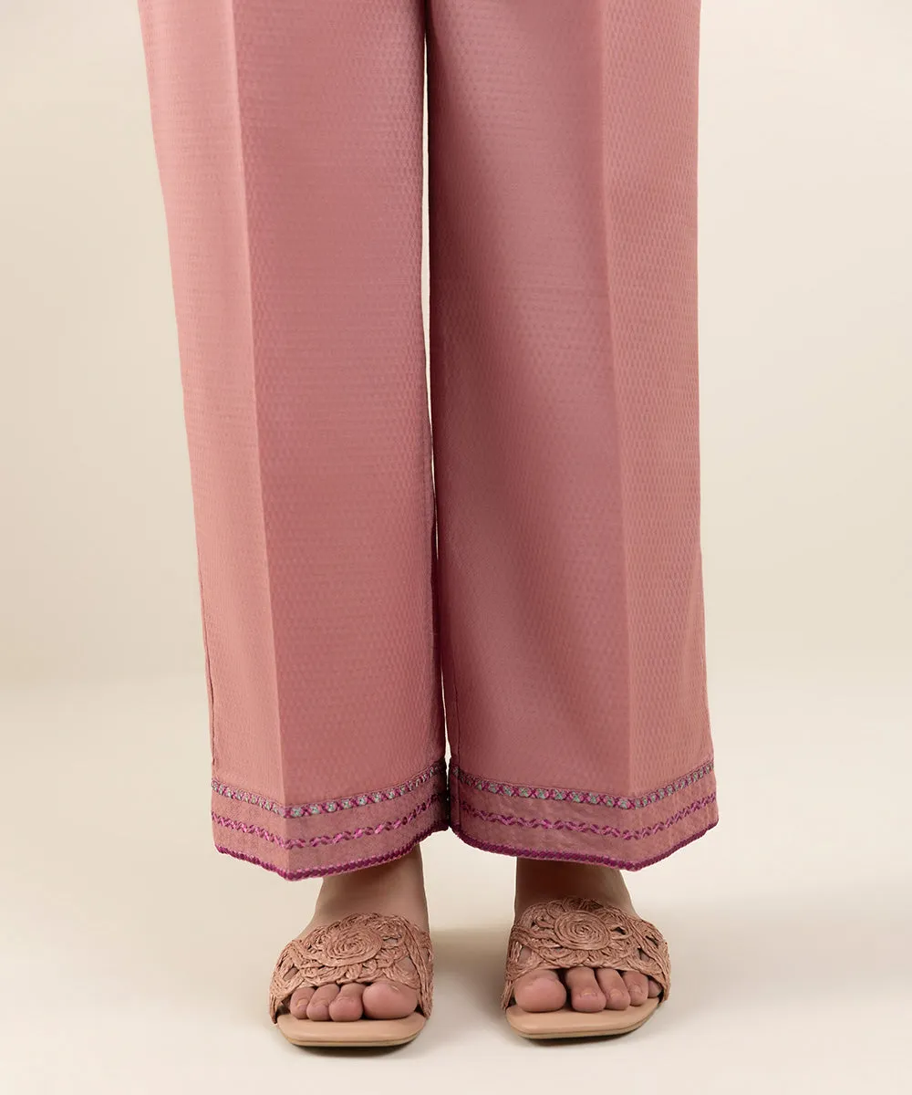 Embroidered Dobby Straight Pants