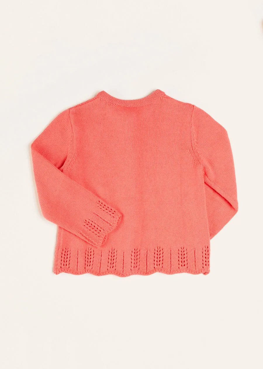 Embroidered Flower Motif Cardigan in Coral (18mths-10yrs)