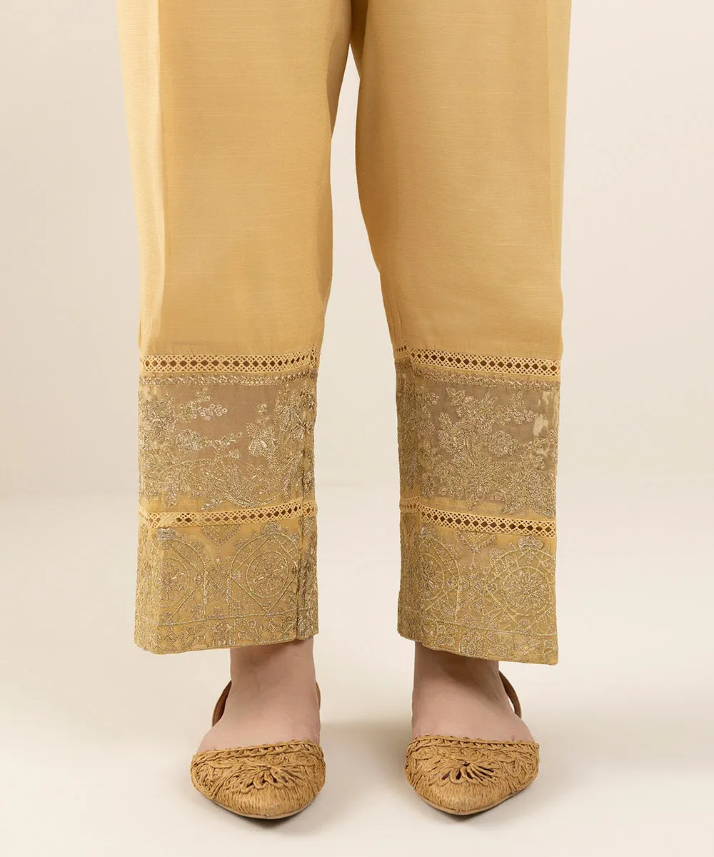 Embroidered Silk Cigarette Pants