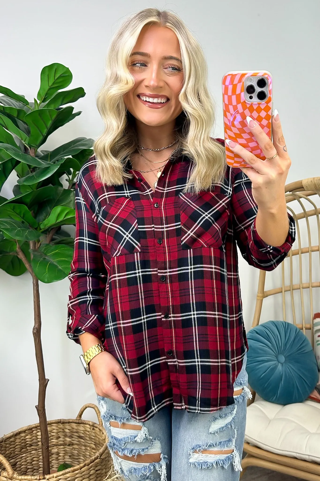 Emerie Oversized Plaid Button Down Top - FINAL SALE