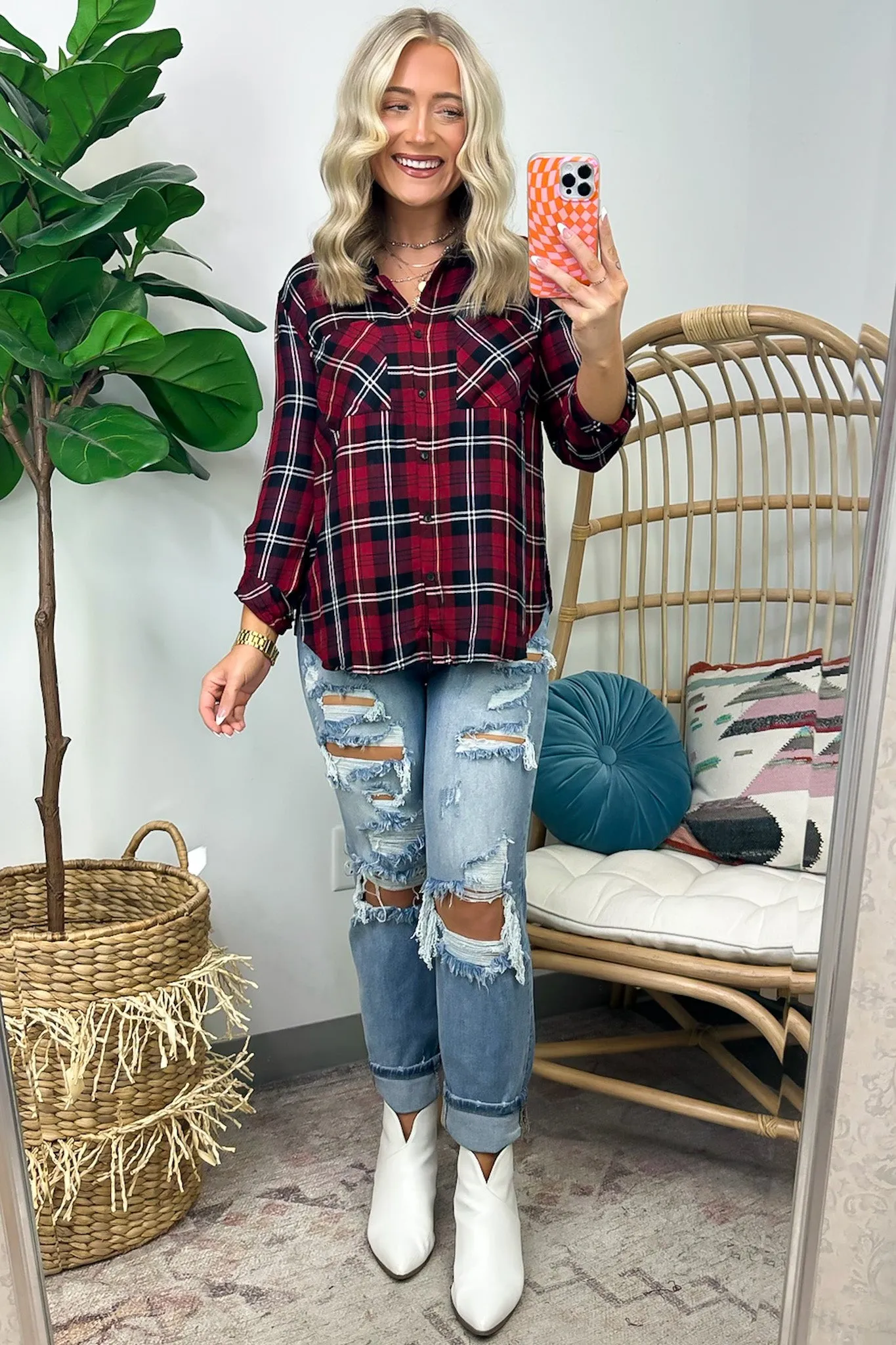 Emerie Oversized Plaid Button Down Top - FINAL SALE