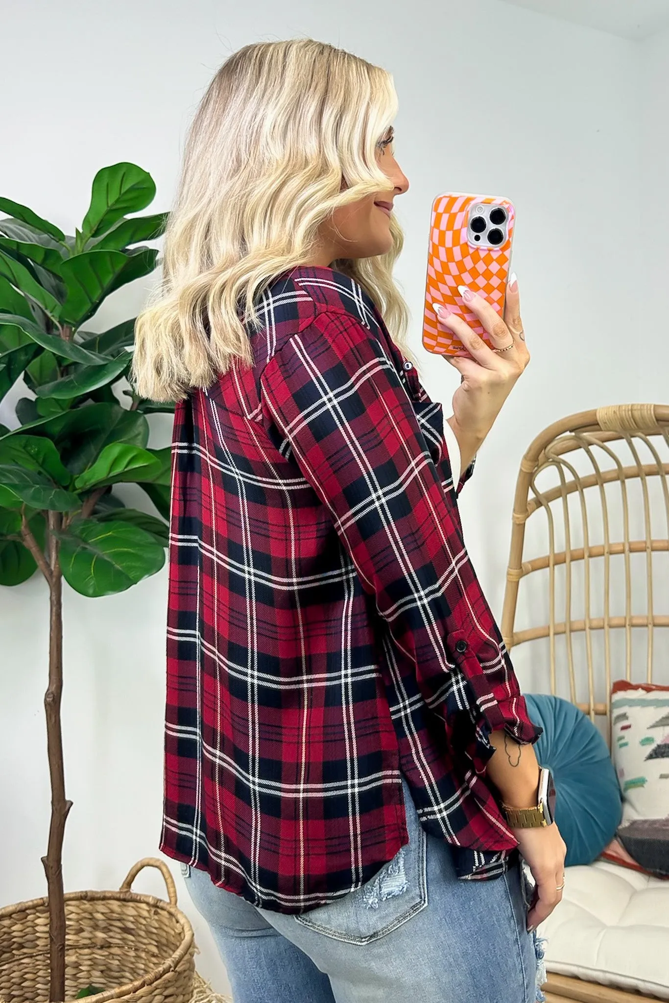 Emerie Oversized Plaid Button Down Top - FINAL SALE