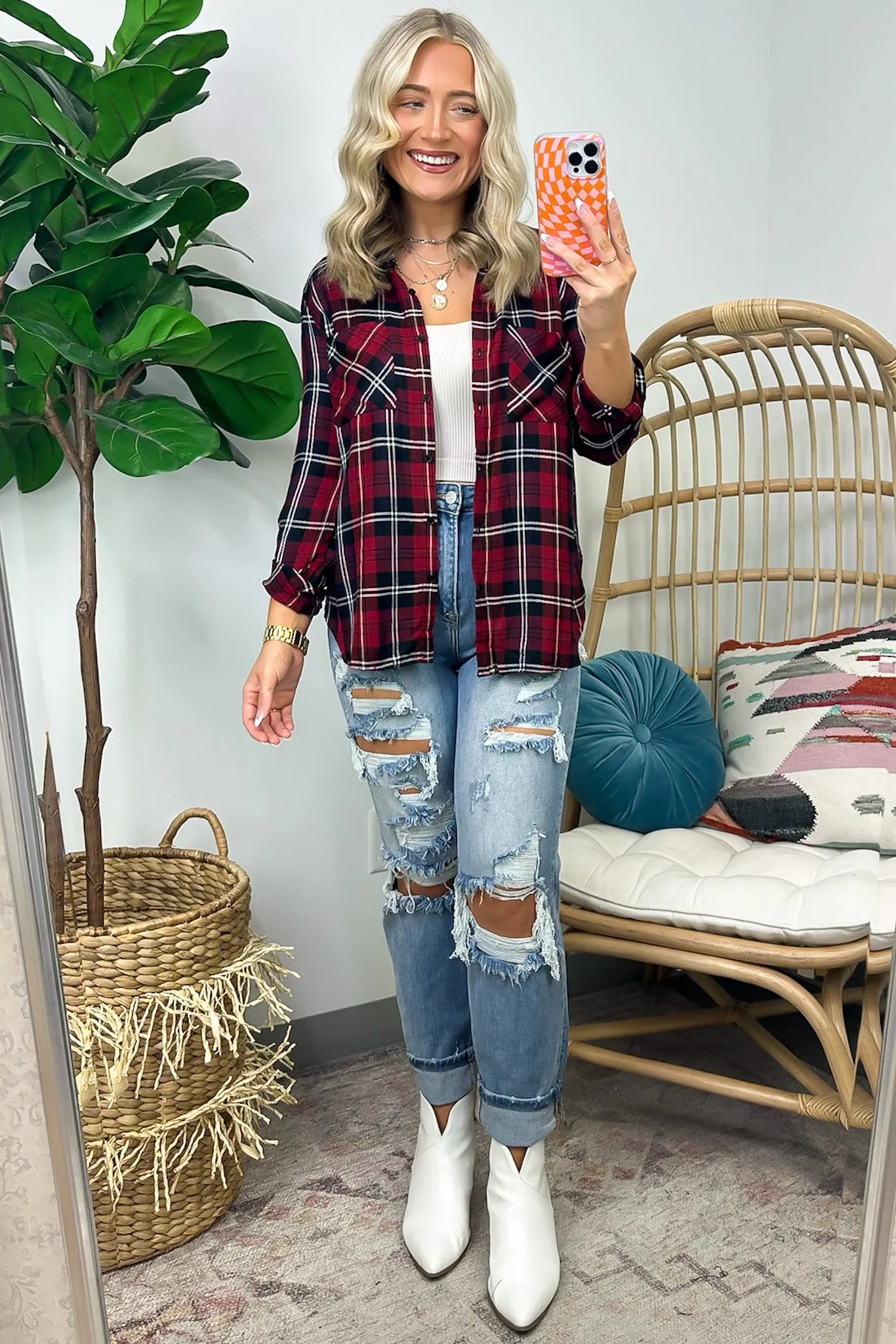 Emerie Oversized Plaid Button Down Top - FINAL SALE