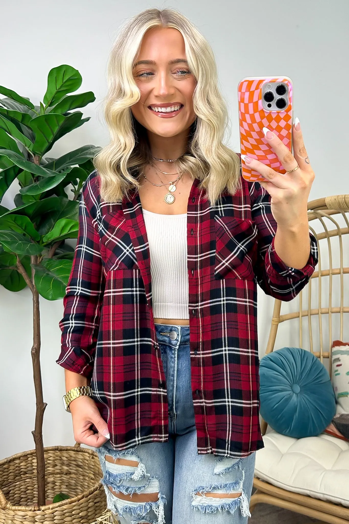 Emerie Oversized Plaid Button Down Top - FINAL SALE