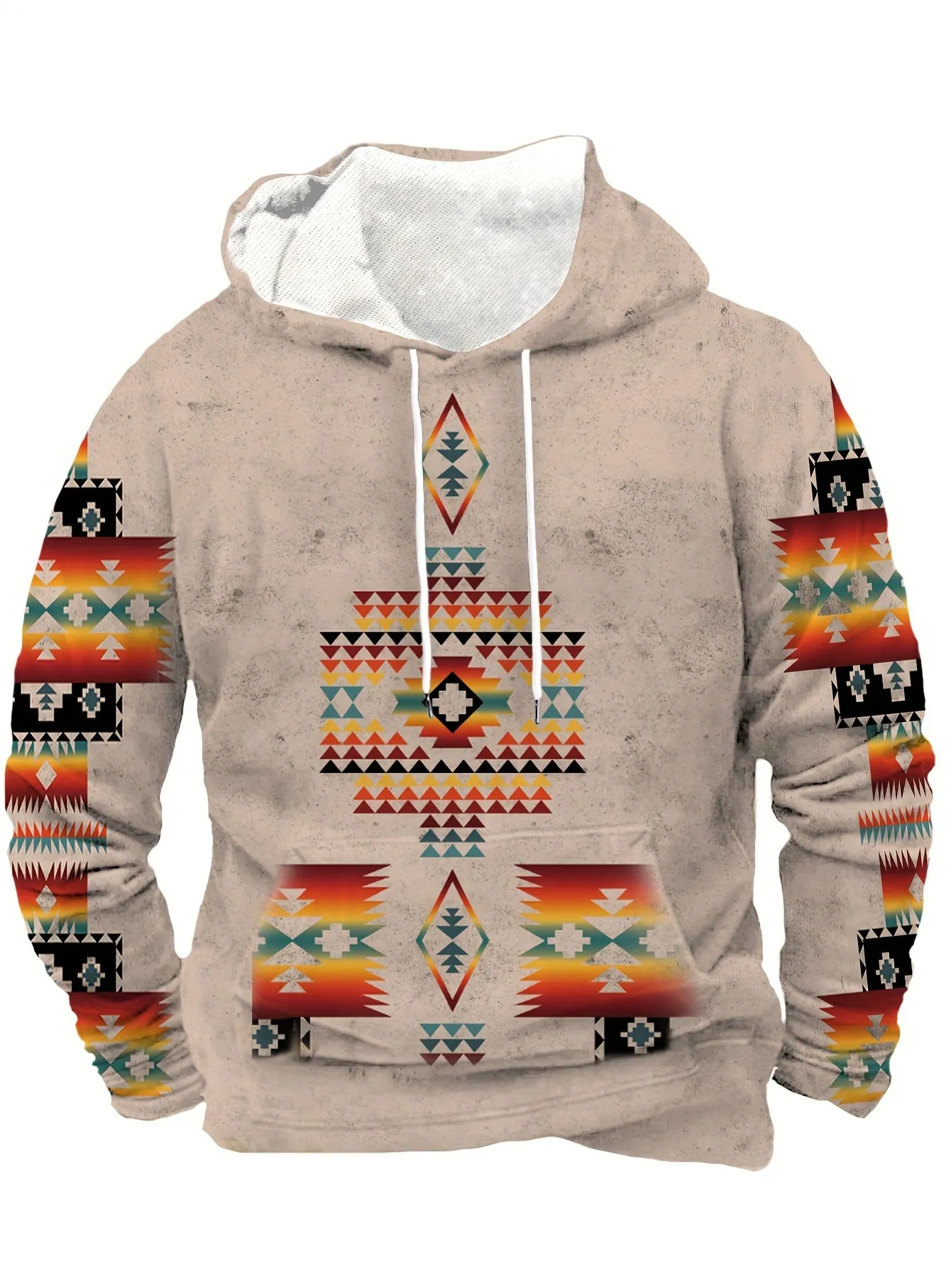 Ethnic Pattern Print Hoodie, Cool Hoodies For Men, Men's Casual Graphic Design Pullover Hooded Sweatshirt With Kangaroo Pocket S