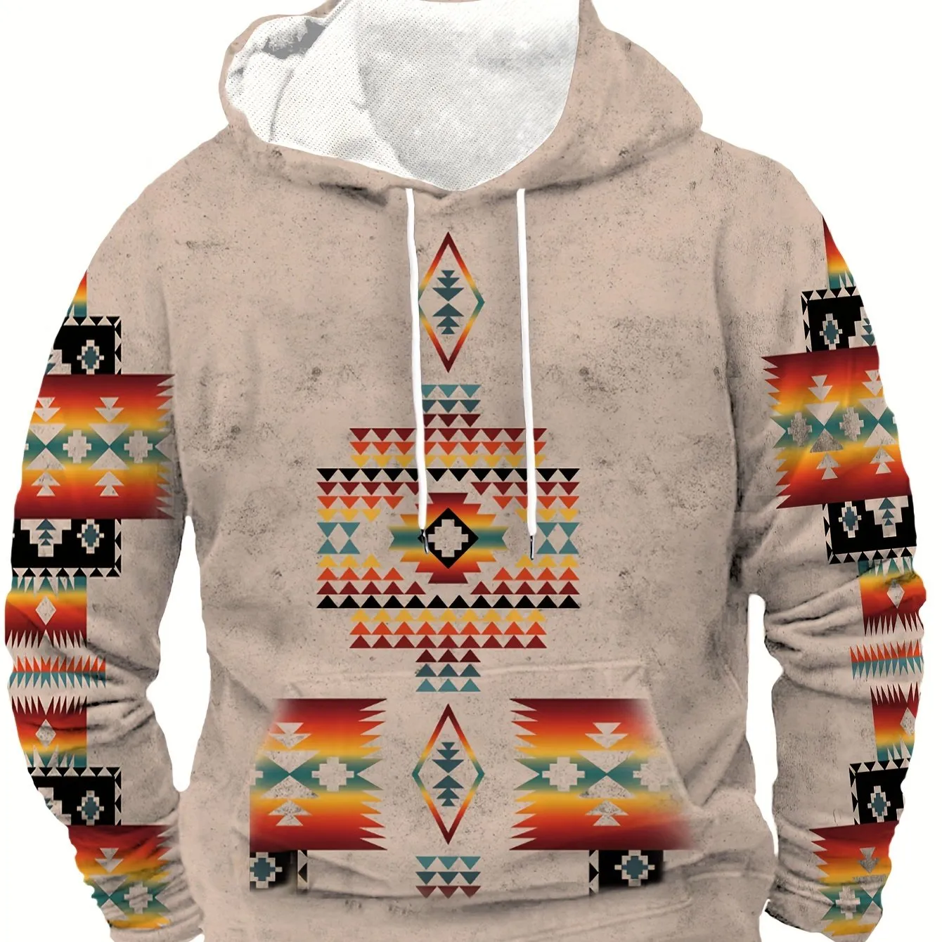 Ethnic Pattern Print Hoodie, Cool Hoodies For Men, Men's Casual Graphic Design Pullover Hooded Sweatshirt With Kangaroo Pocket S