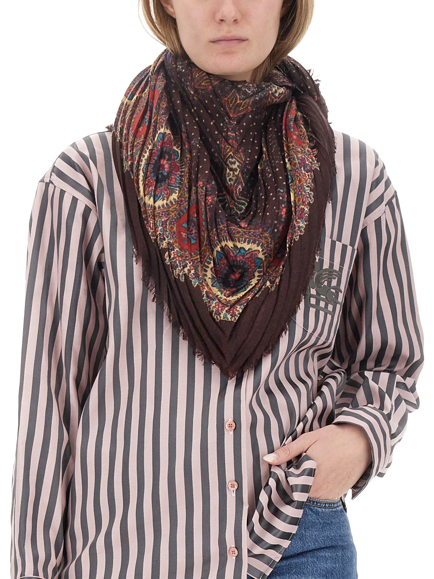 ETRO    VIRGIN WOOL PAISLEY PRINT PLISSE SCARF