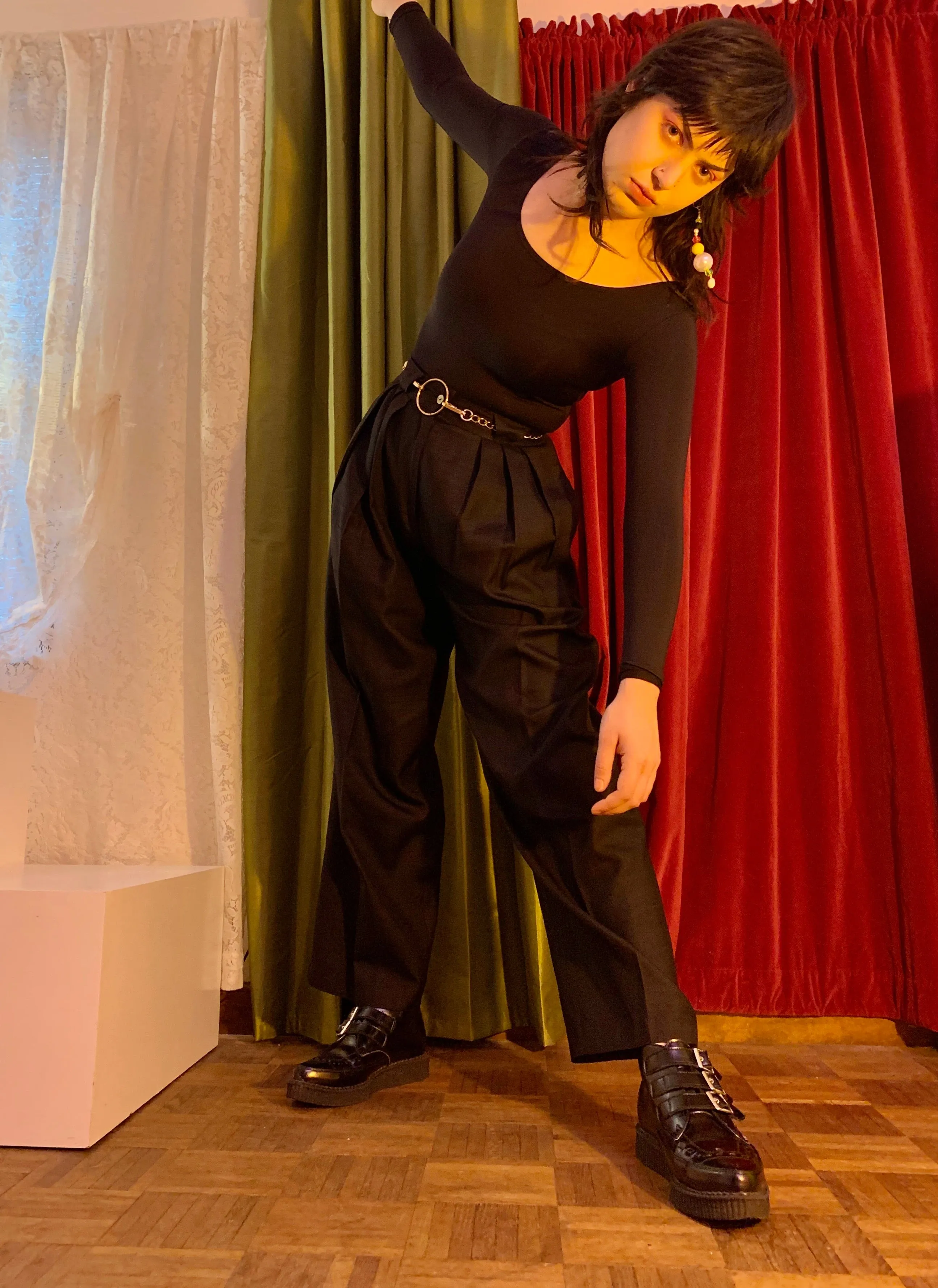 Extreme pleat silk pants